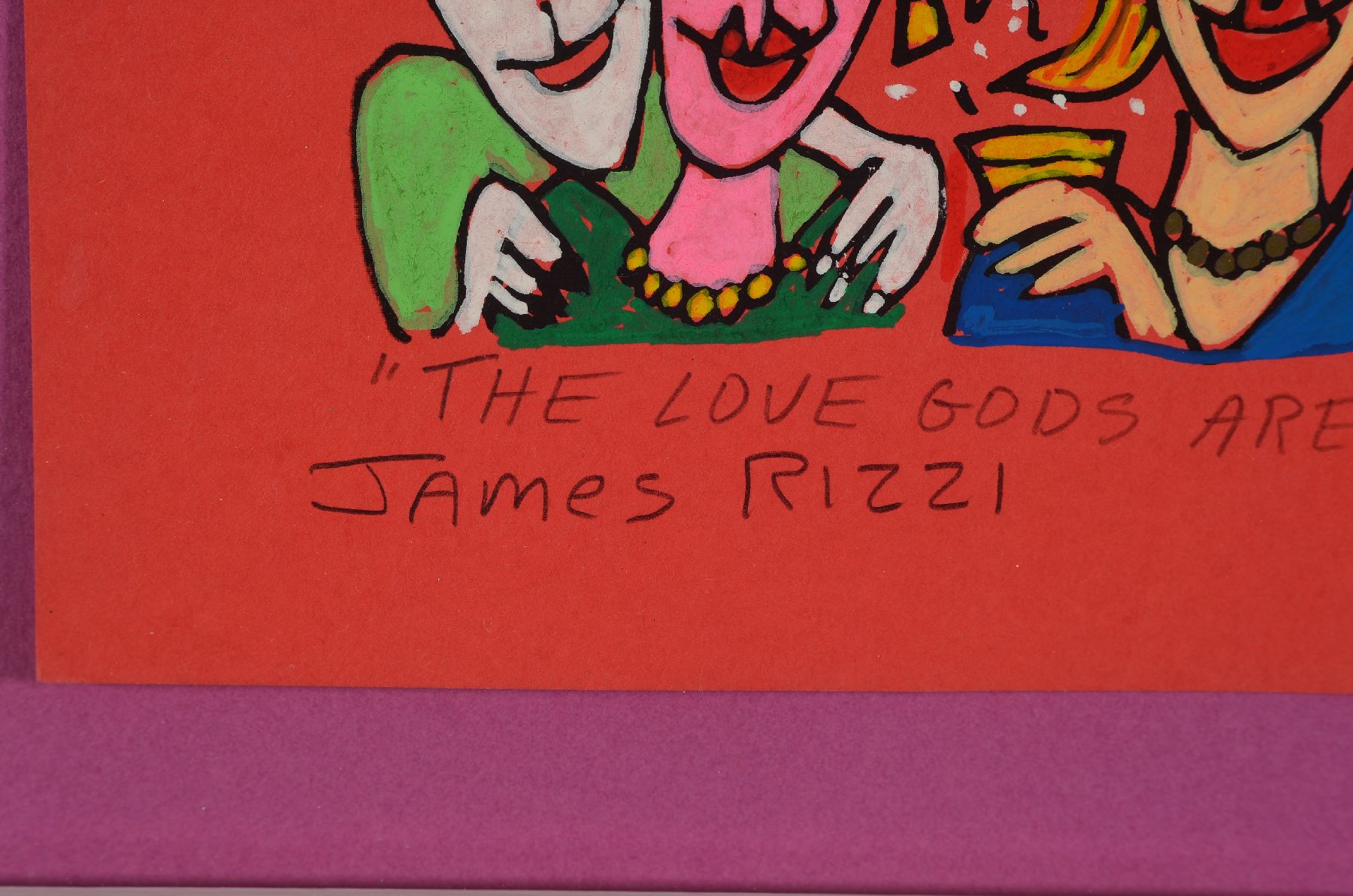 Detail b: James Rizzi, 1950-2011, The Love gods are crazy, Unikat, handsign., dat. 92, Motiv 19x23 cm , unter Glas gerahmt, gesamt 32x38 cm