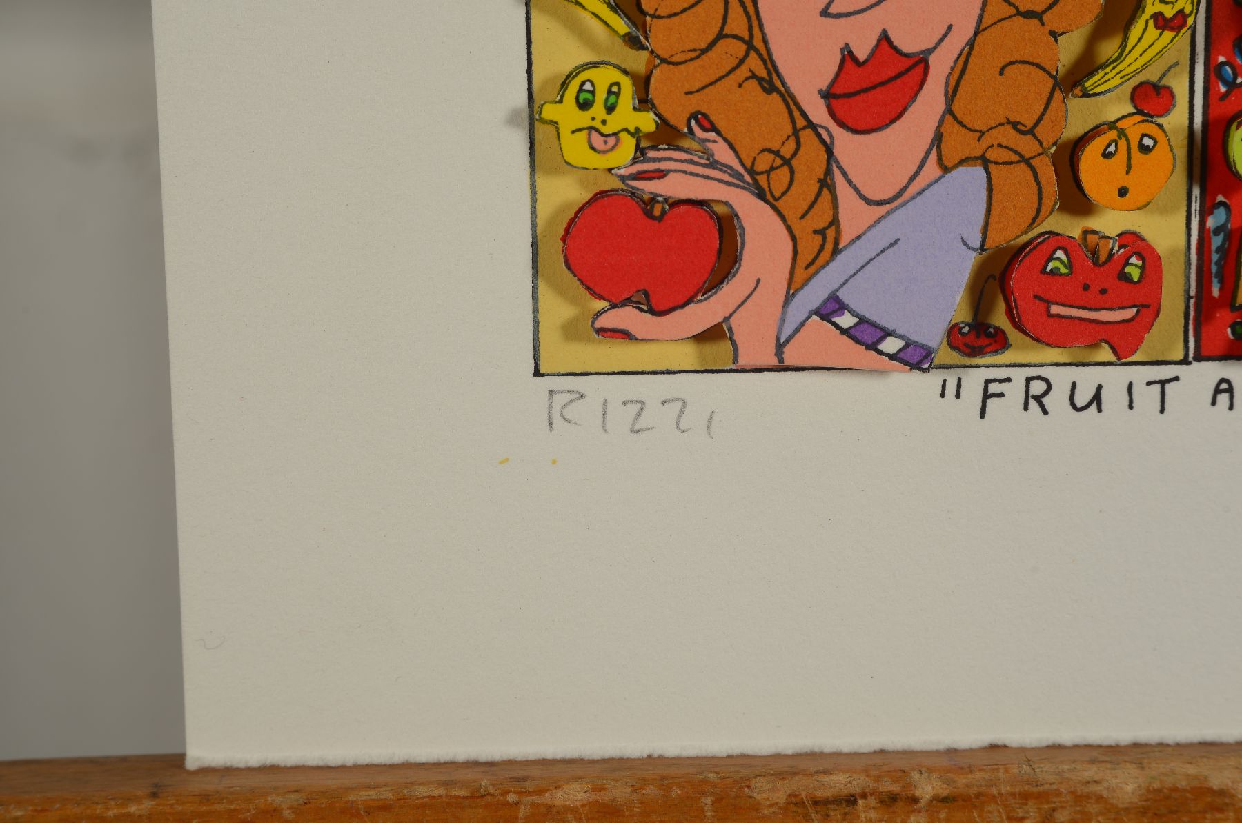 Detail b: James Rizzi, 1950-2011 , 3D-Lithografie, Fruit and Candy, handsign., dat. 97, num. 342/350, gesamt 18x20 cm