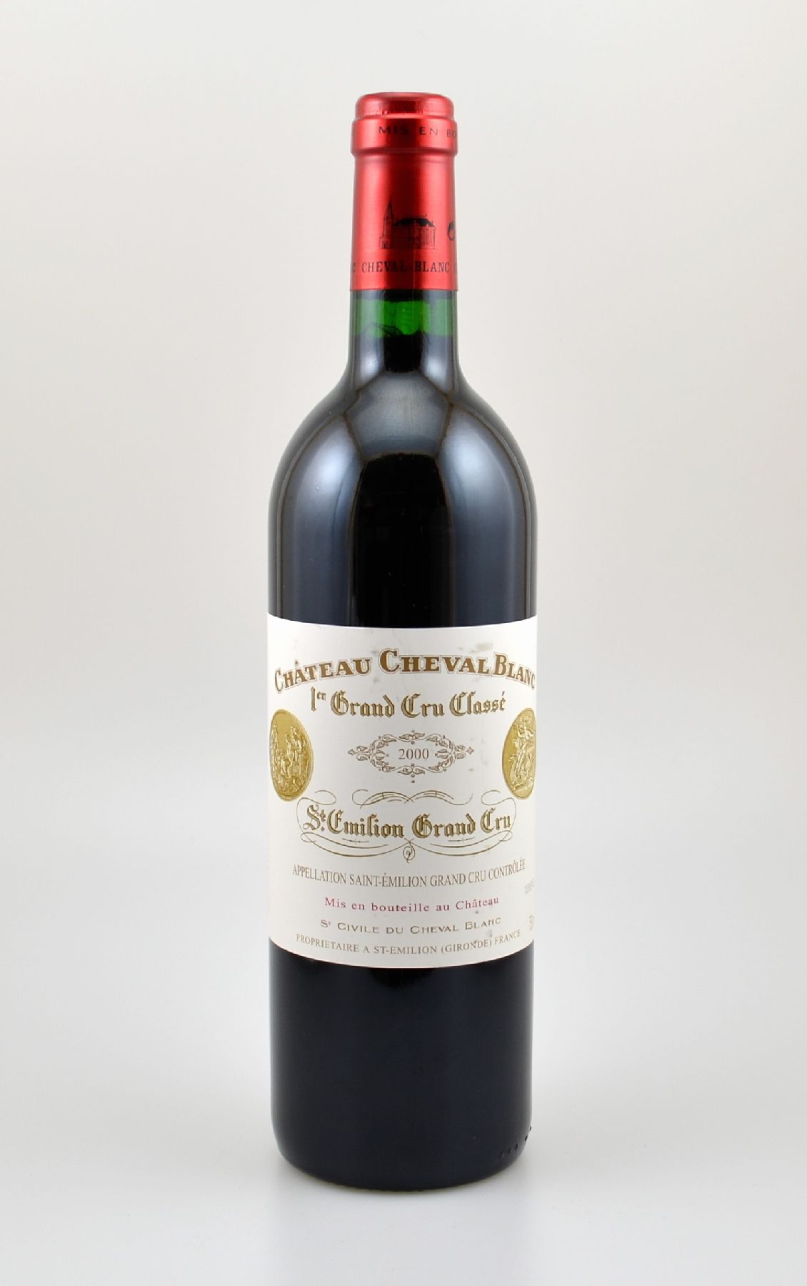 1 Flasche 2000er Chateau Cheval Blanc, Saint-Emilion Grand Cru, 1er Grand Cru Classe, ca. 75 cl, 13 % Vol., Füllstand: into neck, hervorragender ...