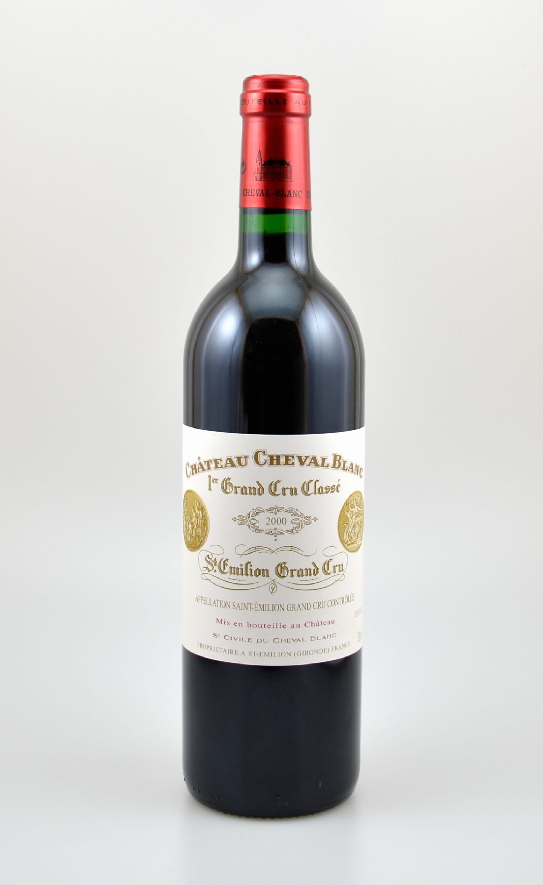 1 Flasche 2000er Chateau Cheval Blanc, Saint-Emilion Grand Cru, 1er Grand Cru Classe, ca. 75 cl, 13 % Vol., Füllstand: into neck, hervorragender ...