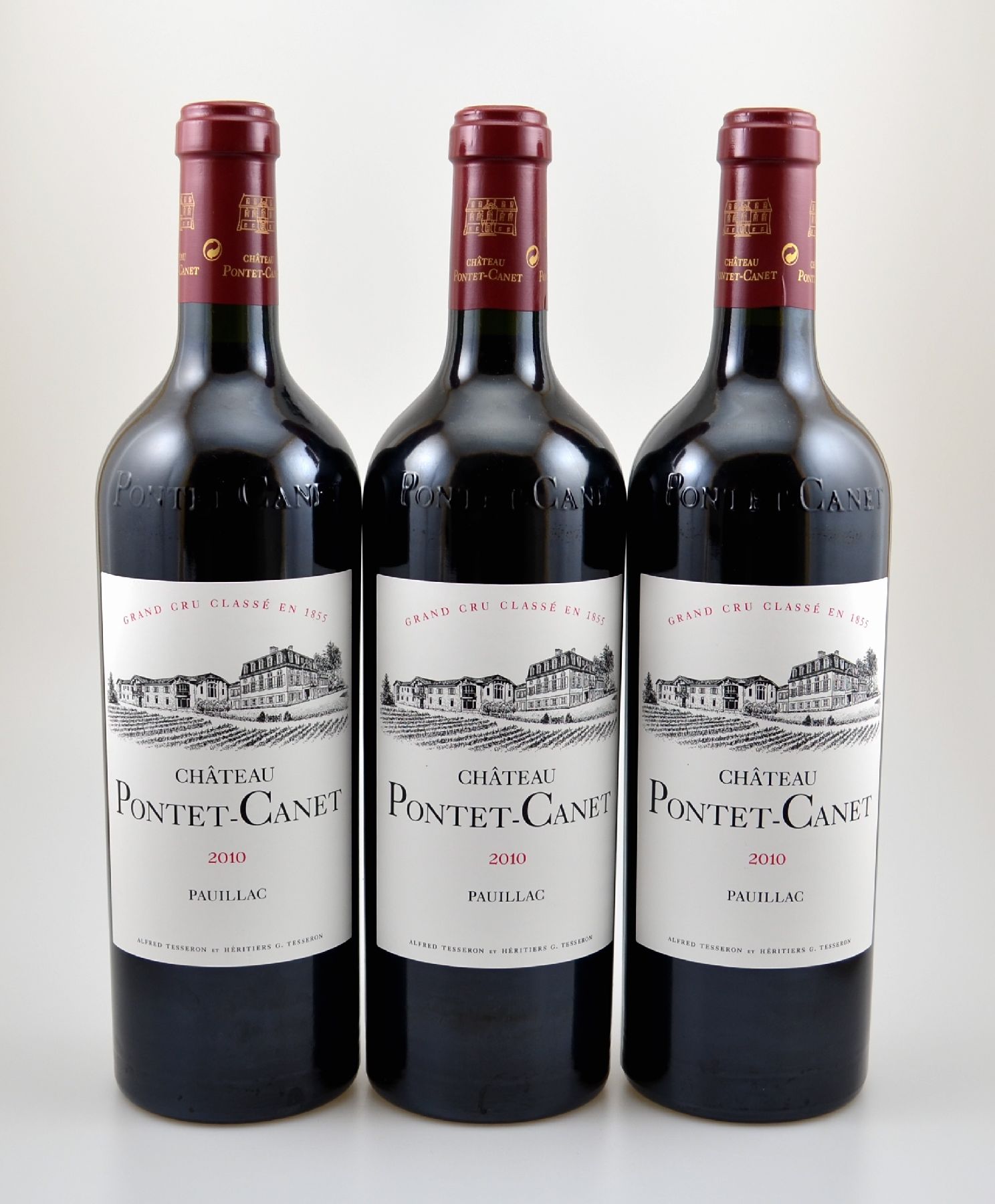3 Flaschen 2010 Chateau Pontet-Canet, Pauillac, Grand Cru Classe, je 75 cl, 14,5 % Vol., Füllstände: into neck, hervorragende Erhaltungszustände, ...