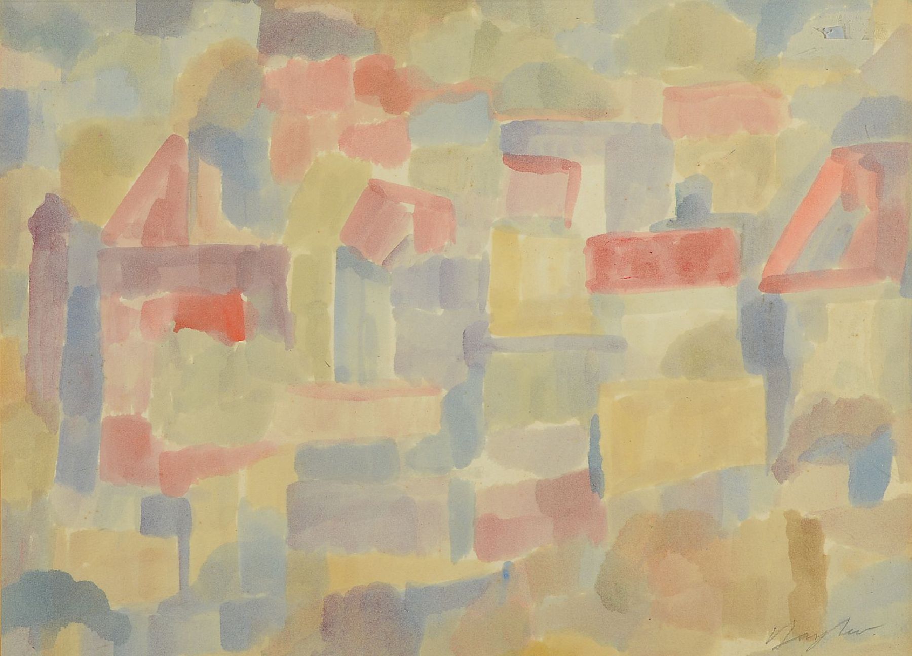 Eduard Bargheer, 1901-1979, Dächerlandschaft, Aquarell auf Papier, rechts unten mit Bleistift signiert, ca. 34.5x46.5cm/55x65cm, u.Gl., R.