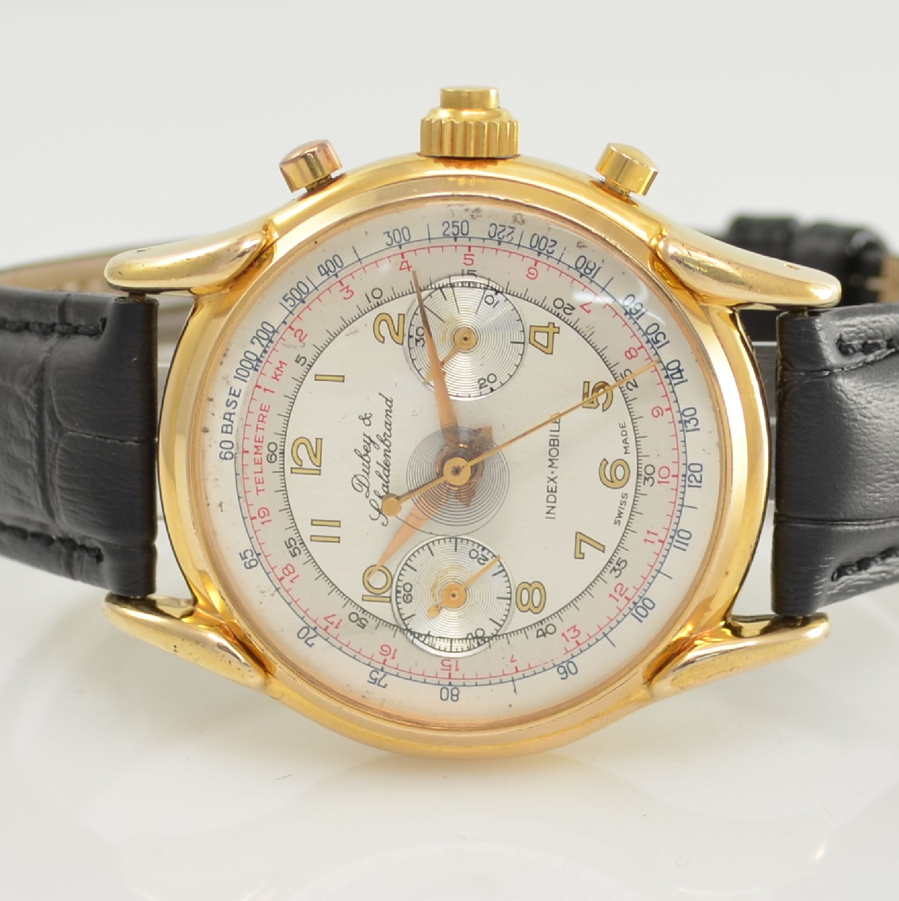 Detail a: DUBEY & SCHALDENBRAND Index-Mobile Armbandchronograph mit Mono-Rattrapante, Schweiz um 1985, Handaufzug, beids. vergl. verg. Gehäuse, silb. ...