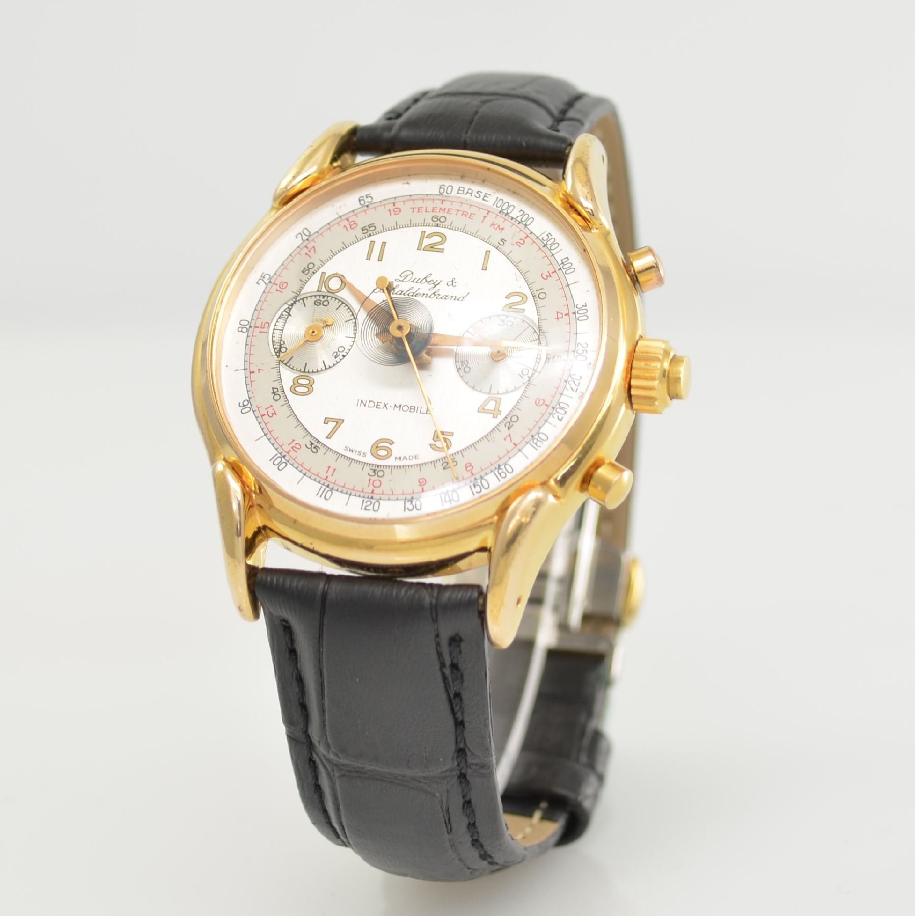 Detail b: DUBEY & SCHALDENBRAND Index-Mobile Armbandchronograph mit Mono-Rattrapante, Schweiz um 1985, Handaufzug, beids. vergl. verg. Gehäuse, silb. ...