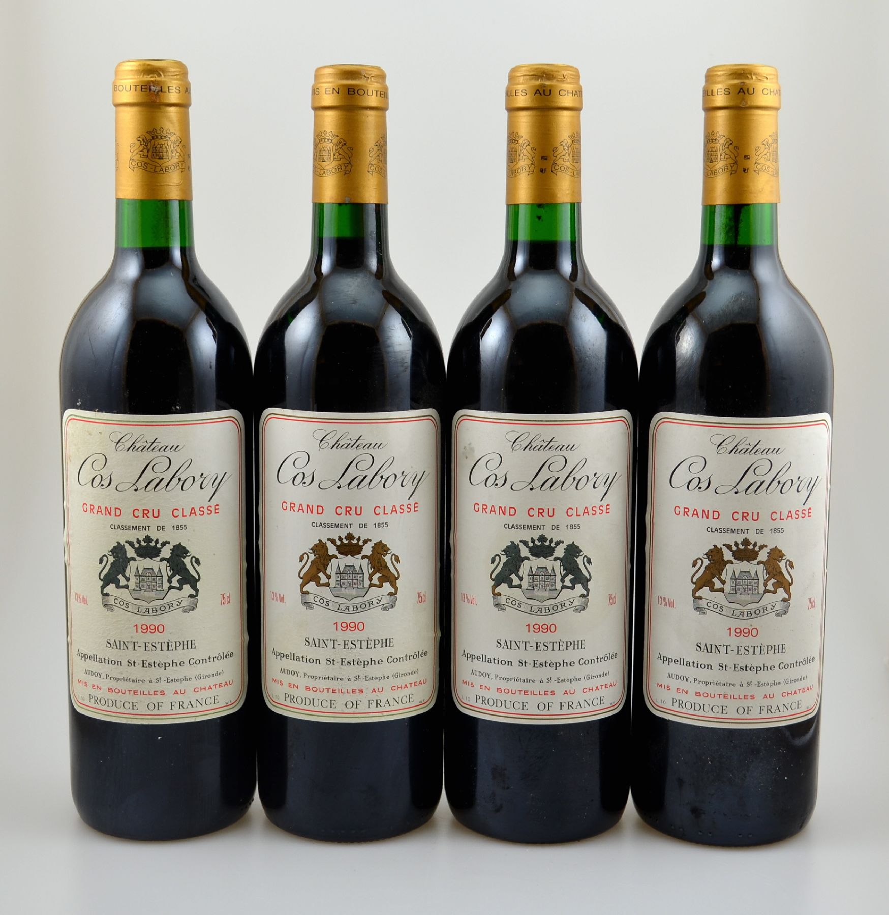 4 Flaschen 1990 Chateau Cos Labory, Saint-Estephe, je 75 cl, 13 % Vol., Füllstände: je ca. into neck, unverkostet, Provenienz: Aus einer privaten ...