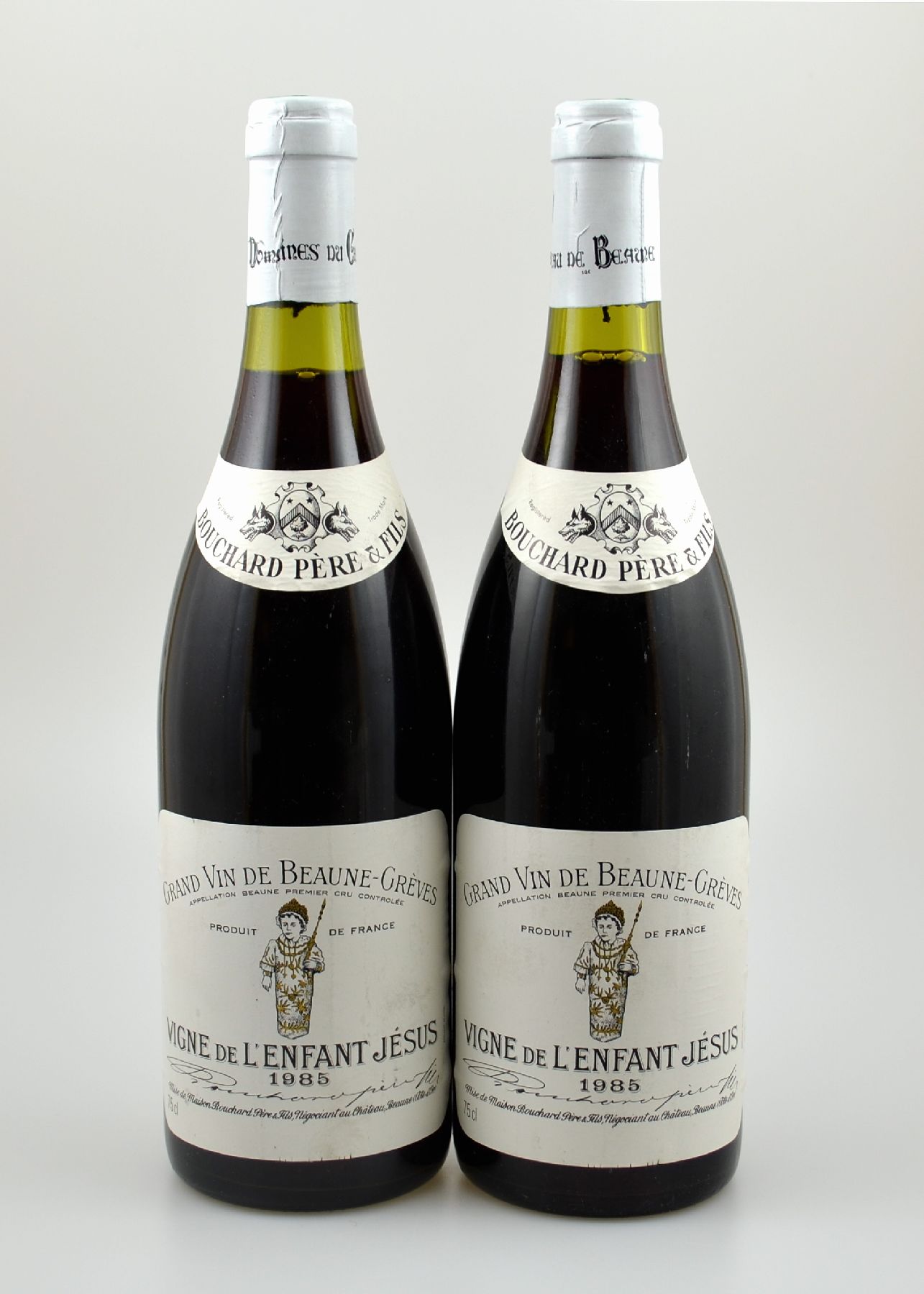 2 Flaschen 1985 Bouchard Pere & Fils Vigne de L'Enfant Jesus, Beaune Premier Grand Cru, je ca. 75 cl, Abstand zwischen Kapsel und Wein: ca. ...