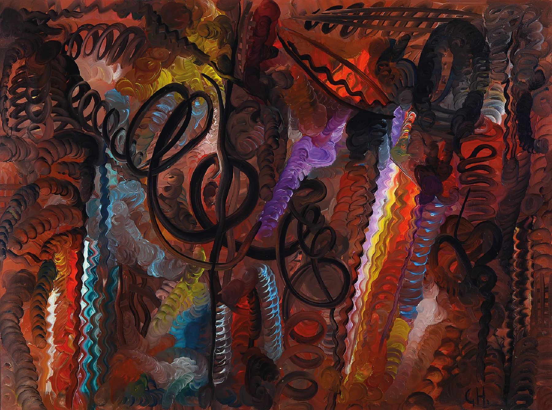 Georg Heck, 1897-1982 Frankfurt/M. Ohne Titel, Öl/Lwd, monogrammiert, rückseitig dat. 1882 und Werksverzeichnis 534, ca. 60x 80cm/73x93cm, R.
