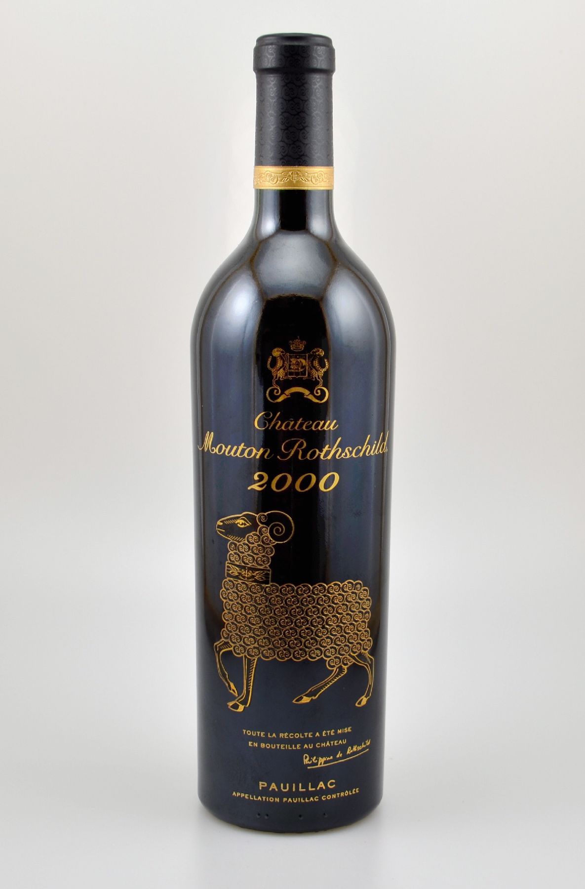 1 Flasche 2000er Chateau Mouton Rothschild, Pauillac, Premier Grand Cru Classe, 75 cl, 12,5 % Vol., Füllstand: ca. high fill, hervorragender ...