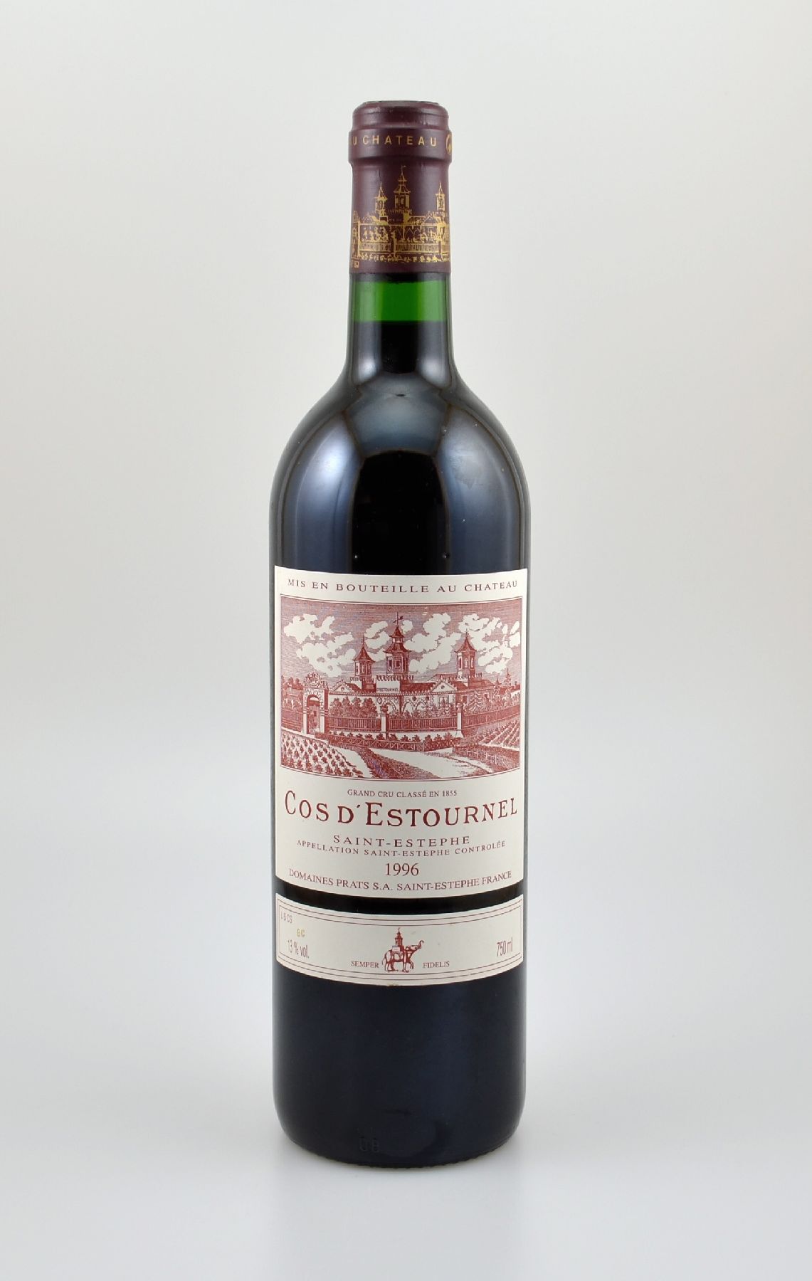 1 Flasche 1996 Chateau Cos D'Estournel, Saint-Estephe, ca. 75 cl, 13 % Vol., Füllstand: into neck, sehr guter Erhaltungszustand, unverkostet, ...