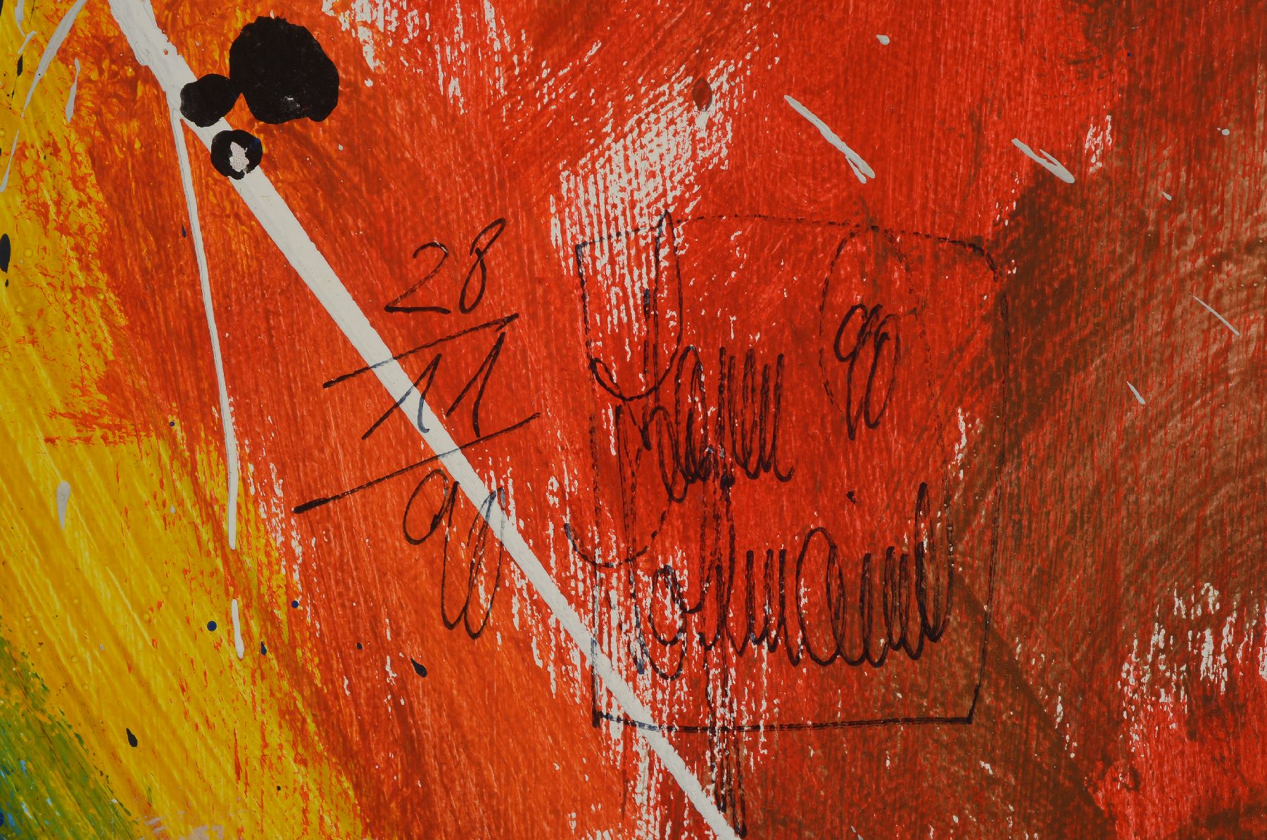 Detail b: Harm Hoffmann, 1939 Rotenburg/Wümme-2014 Bremen, Abstrakte Komposition, Acryl auf Malkarton, rechts unten signiert und dat. 28.11.90, rückseitig ...