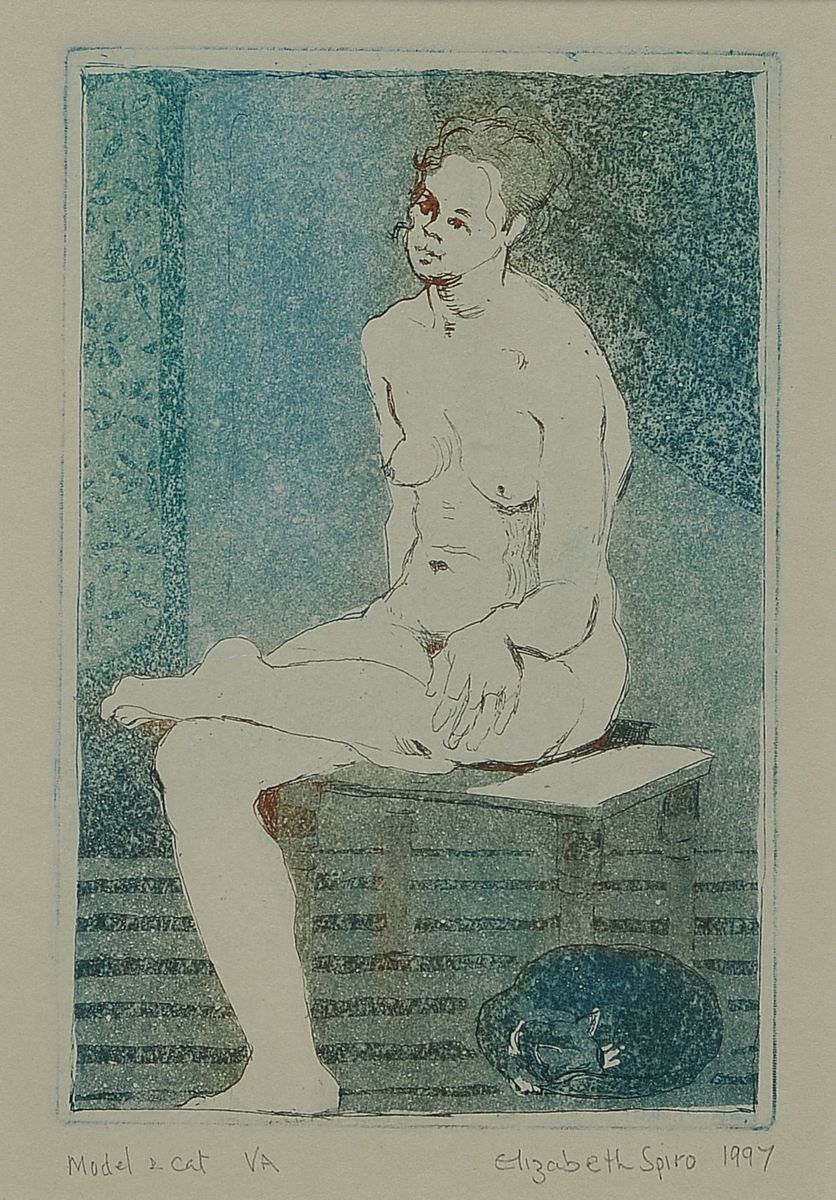 Spiro, Elisabeth Mary, geb. 1942 London, Model 2 Cat VA, Farbradierung von 1997, handsign., betitelt und datiert, ca. 14.5x 9.5cm, PP, u.Gl., R.