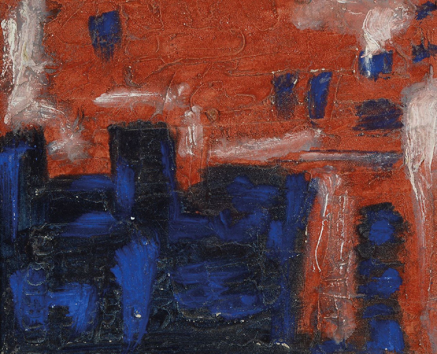 Otto Ditscher, 1904-1987 Neuhofen, Abstrakte Komposition in Blau und Rotbraun, Acryl auf Malkarton, rückseitig signiert und dat. 1967, pastoser ...
