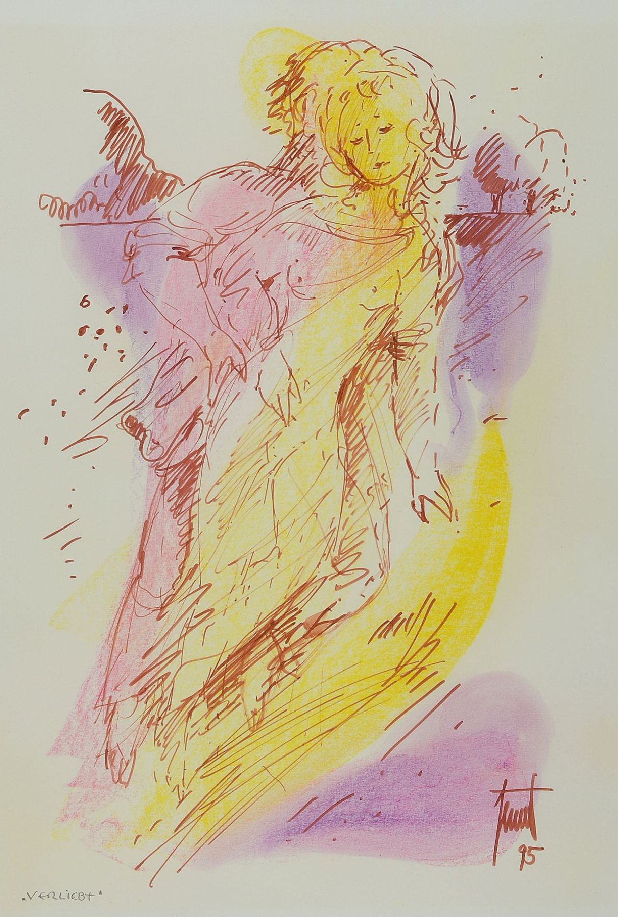 Georg Günter Zeuner, 1923 Dresden-2011 Speyer, "Verliebt", Filzstift und Gouache, signiert, betitelt, ca. 49x32cm, PP, u.Gl.,R. 73x49cm