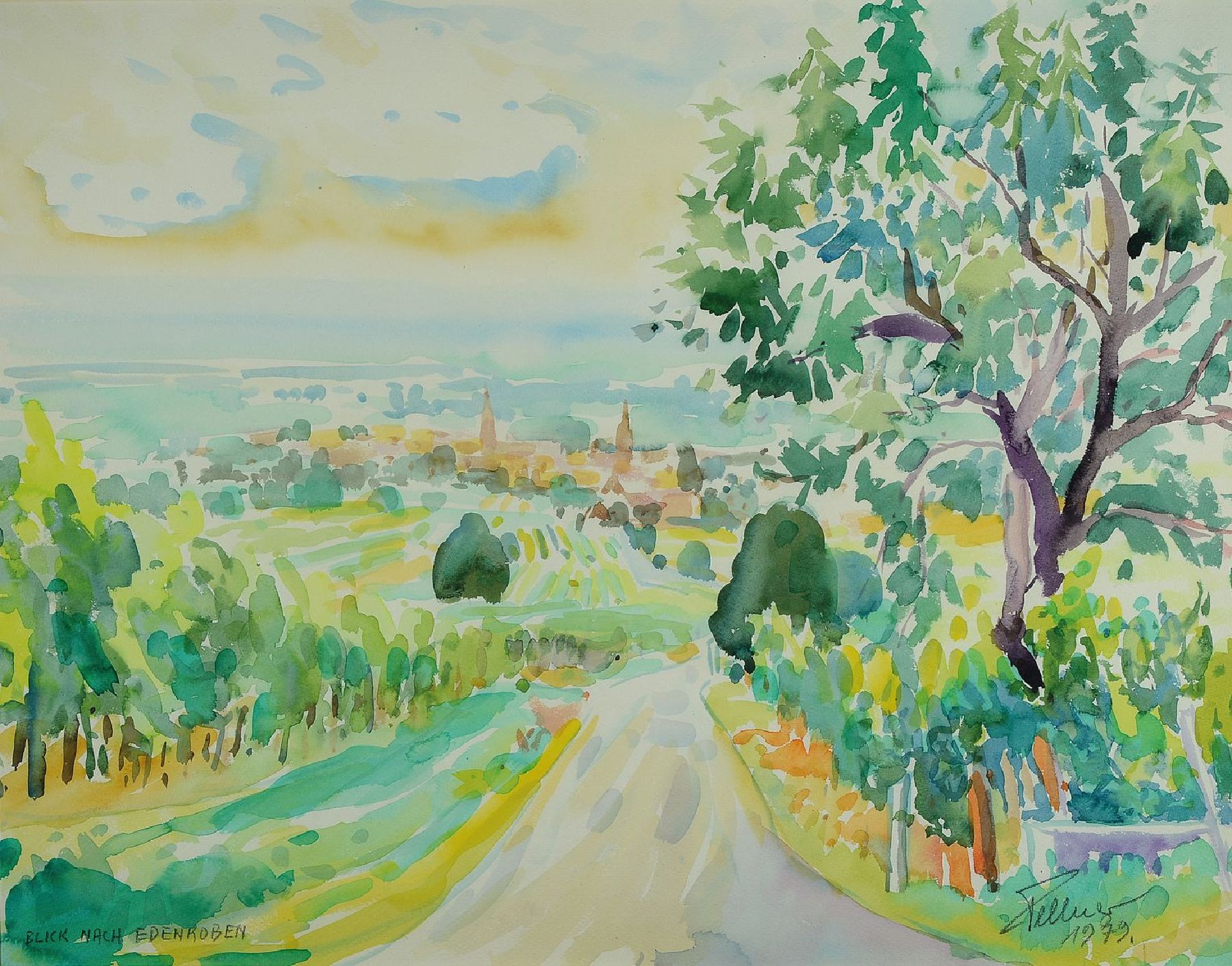 Ludwig Fellner, 1917 Weißenburg-2006 Neustadt/Wstr., Blick nach Edenkoben, Aquarell von 1979, signiert, betitelt und dat., ca. 53x69cmPP, u.Gl., R. ...