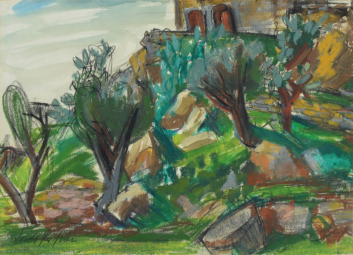 Senta Geissler, 1902 Heidelberg-2000 Ludwigshafen, Aquarell und Gouache auf Papier, links unten signiert, ca. 30x42cm, PP, u.Gl., R. ca. 45x56.5cm