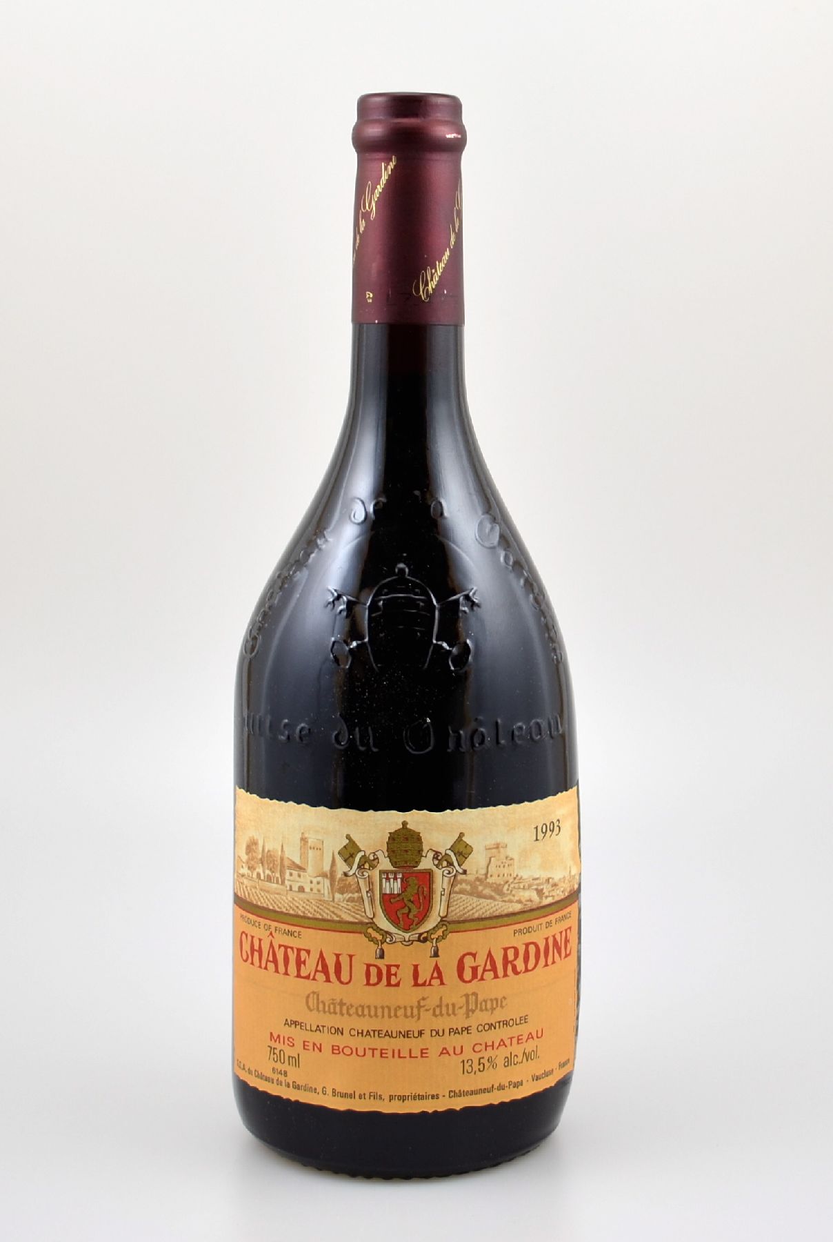 6 Flaschen 1993 Chateauneuf-du-Pape, Chateau de La Gardine, je ca. 75 cl, 13,5 % Vol., Füllstände: ca. high fill, unverkostet, im orig. Karton