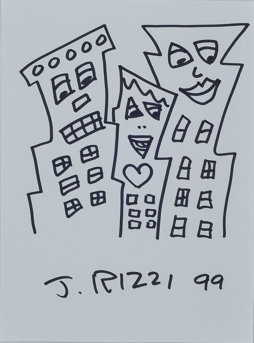 James Rizzi, 1950-2011 New York, Filzstiftzeichnung, handsigniert, datiert 1999, Blattgrösse ca. 30x21cm/gesamt ca. 42x33cm, unter Glas gerahmt