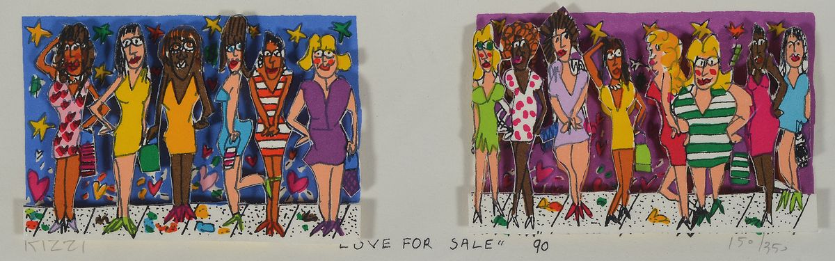 James Rizzi, 1950-2011 New York, Love for sale, 3-D Konstruktion von 1990, handsigniert und nummeriert 150/350, Blattgrösse ca. 12x24cm/Motivgrösse ...