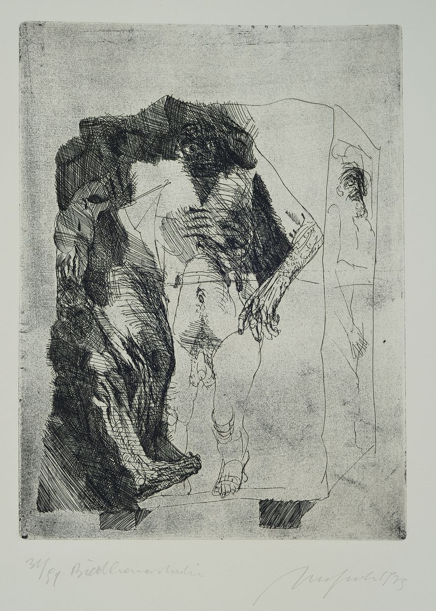 Alfred Hrdlicka, 1928-2009, Bildhauer- Studie, Radierung von 1973, handsigniert und betitelt, num. 31/94, ca. 37x27.5cm/66x53.5cm