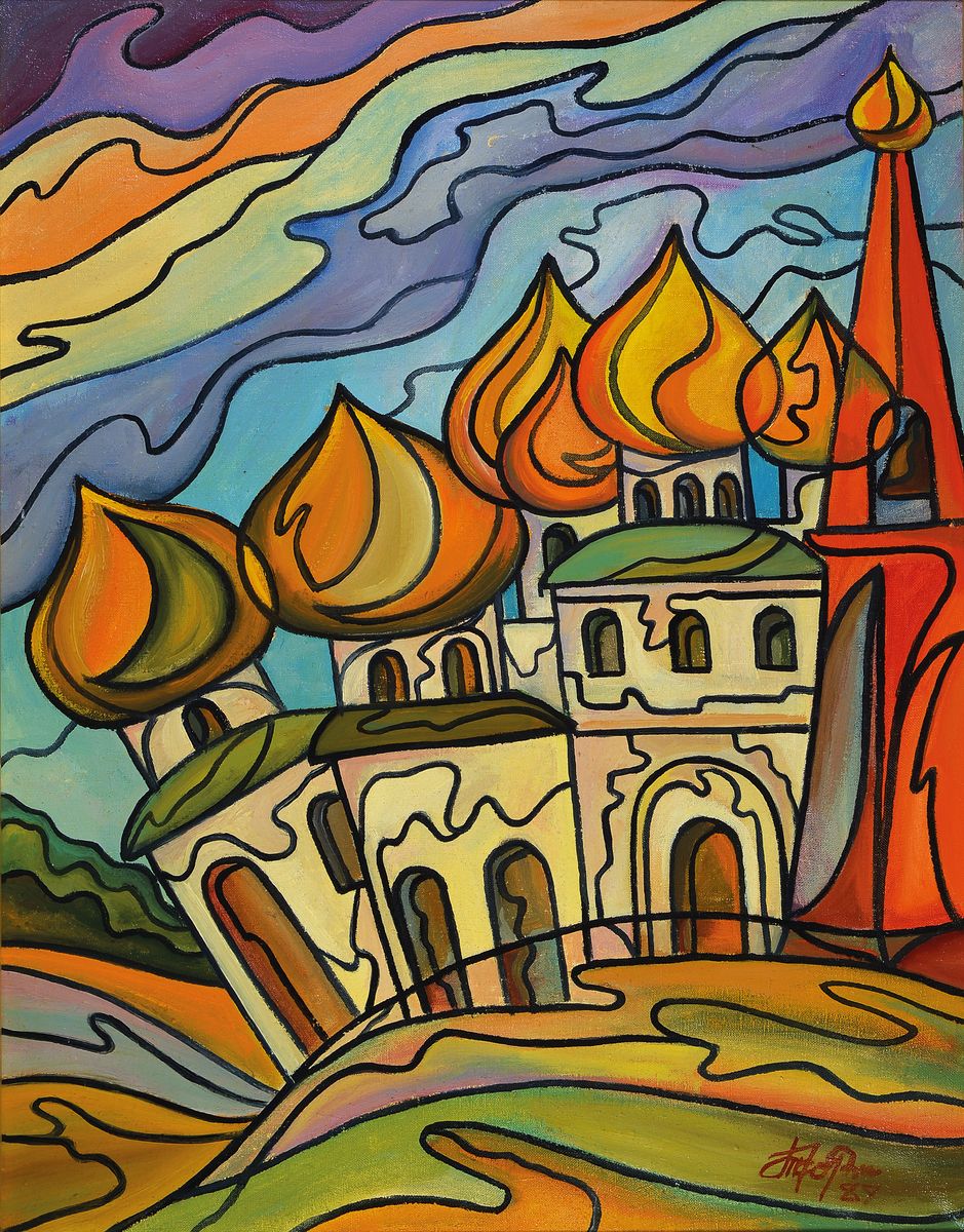 Witaly Tchorshewsky, geb. 1949 Moskau, Goldene Kuppeln, so rückseitig betitelt, Öl/Lwd, rechts unten signiert und dat. 89, ca. 90x80cm, R.
