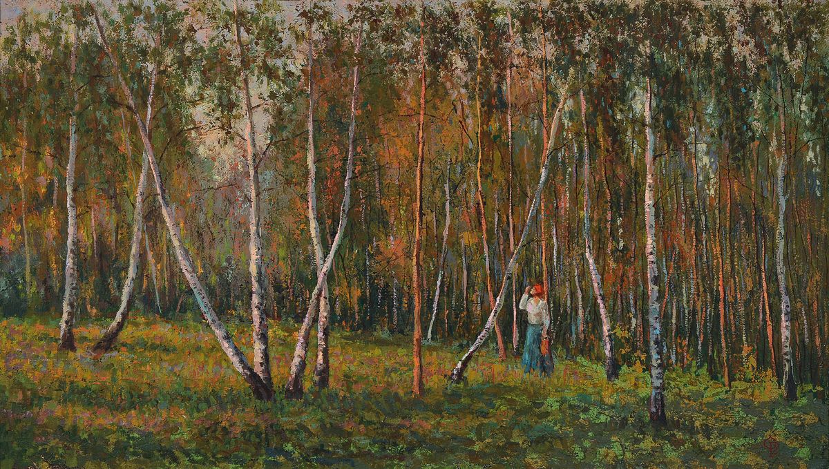 Sergej Roschtschin, geb. 1954 Moskau, Am Waldrand, Öl/grobe Lwd, rechts unten monogrammiert, rückseitig signiert und betitelt, dat. 1990, ca. ...