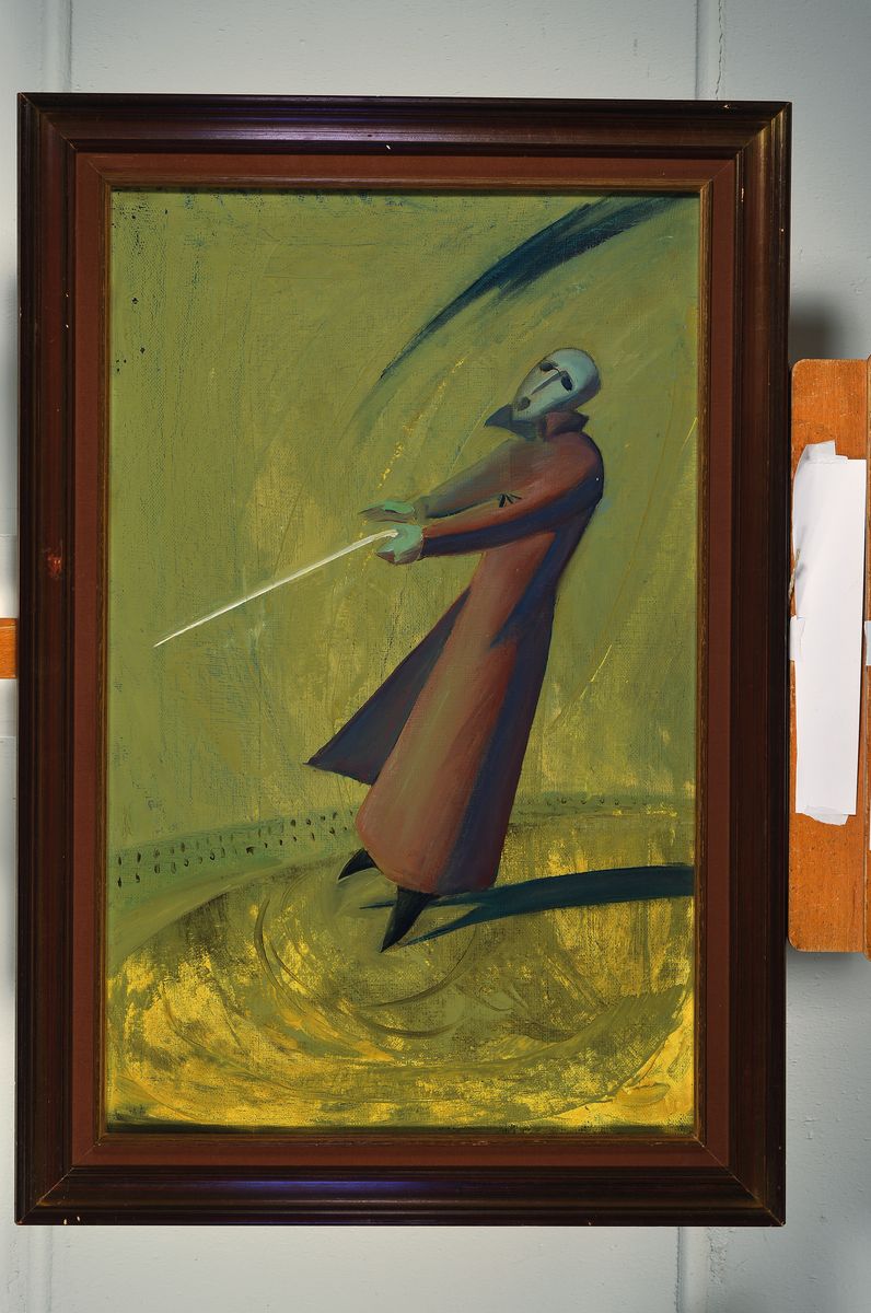 Detail k: Michail Borisow, geb. 1959 Moskau, Der Flug, Öl/Lwd/Holz, 1989 nach dem Buch Kamera Obskura von Boris Nabokov, ca. 80x50cm, R.