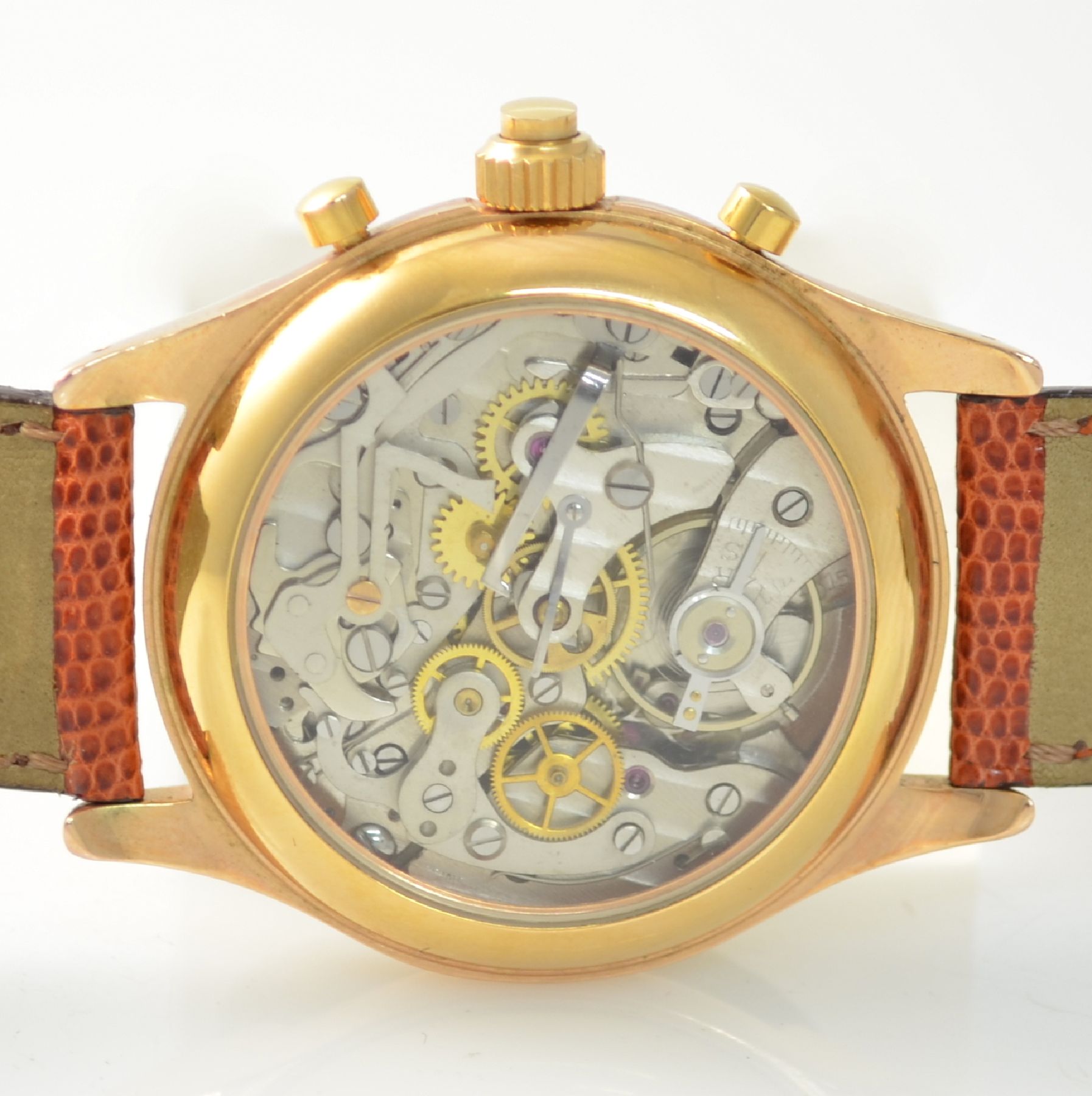 Detail c: DUBEY & SCHALDENBRAND Chronograph mit Semi- Rattrapante, Schweiz um 1945/1990, Handaufzug, aus Restbeständen montierte Werke von ca. 1945, rotverg. ...