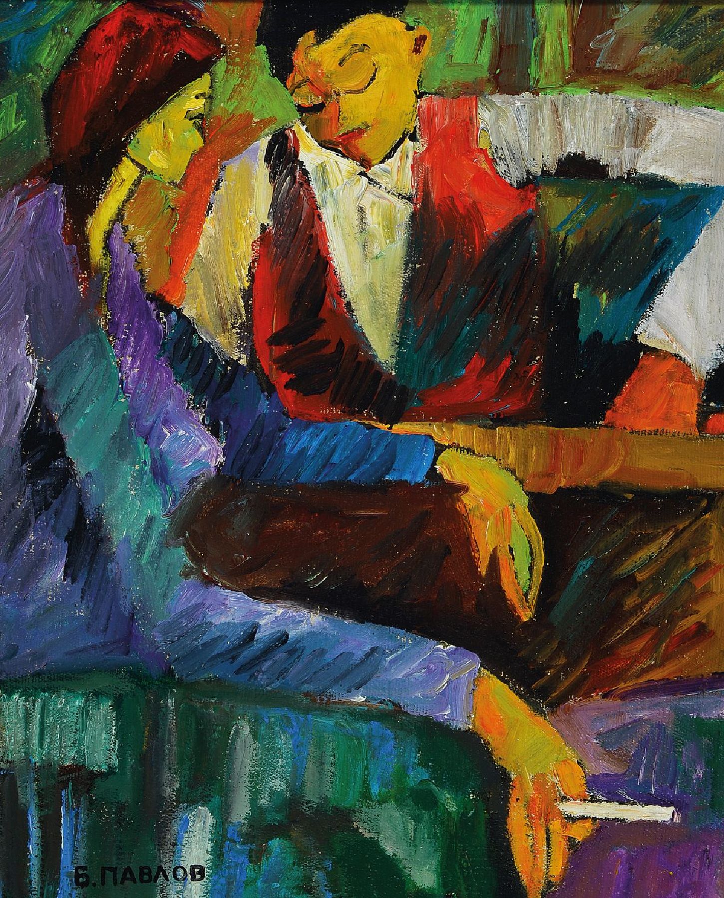 Boris Pavlov, 1928 Moskau bis 2005 Paris, Im Moulin/eine Zigarette, Paris 1972, Öl/Lwd, 50 x 40 cm, verso Etikett mit Zertifikat und Nachlass Nummer ...