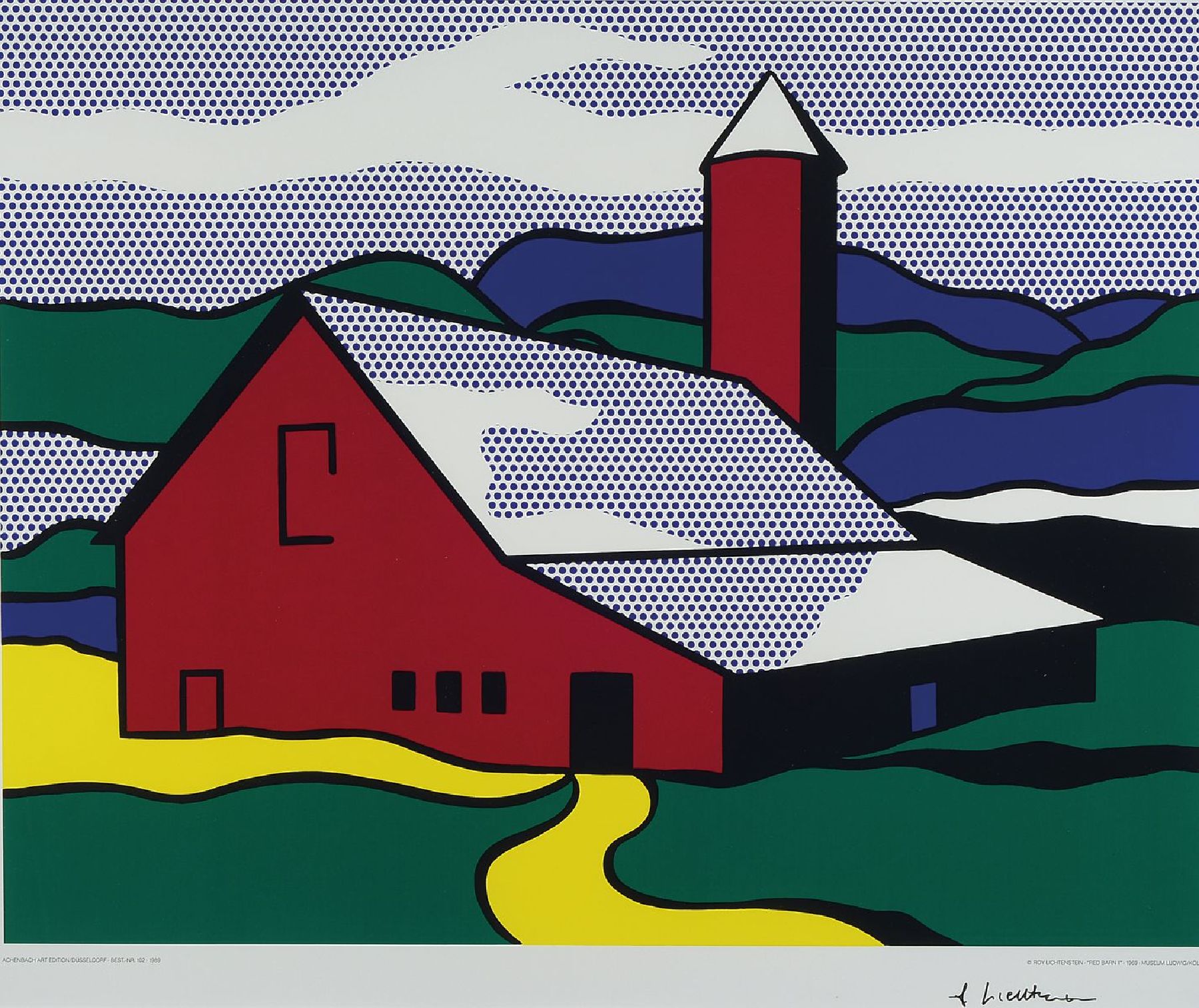 Roy Lichtenstein, 1923-1997, Red Barn II, 1969/89, Serigraphie, Achenbach Art Edition/Düsseldorf, Best.Nr.102-1989, handsigniert, Blattmaß 70 x 90 ...