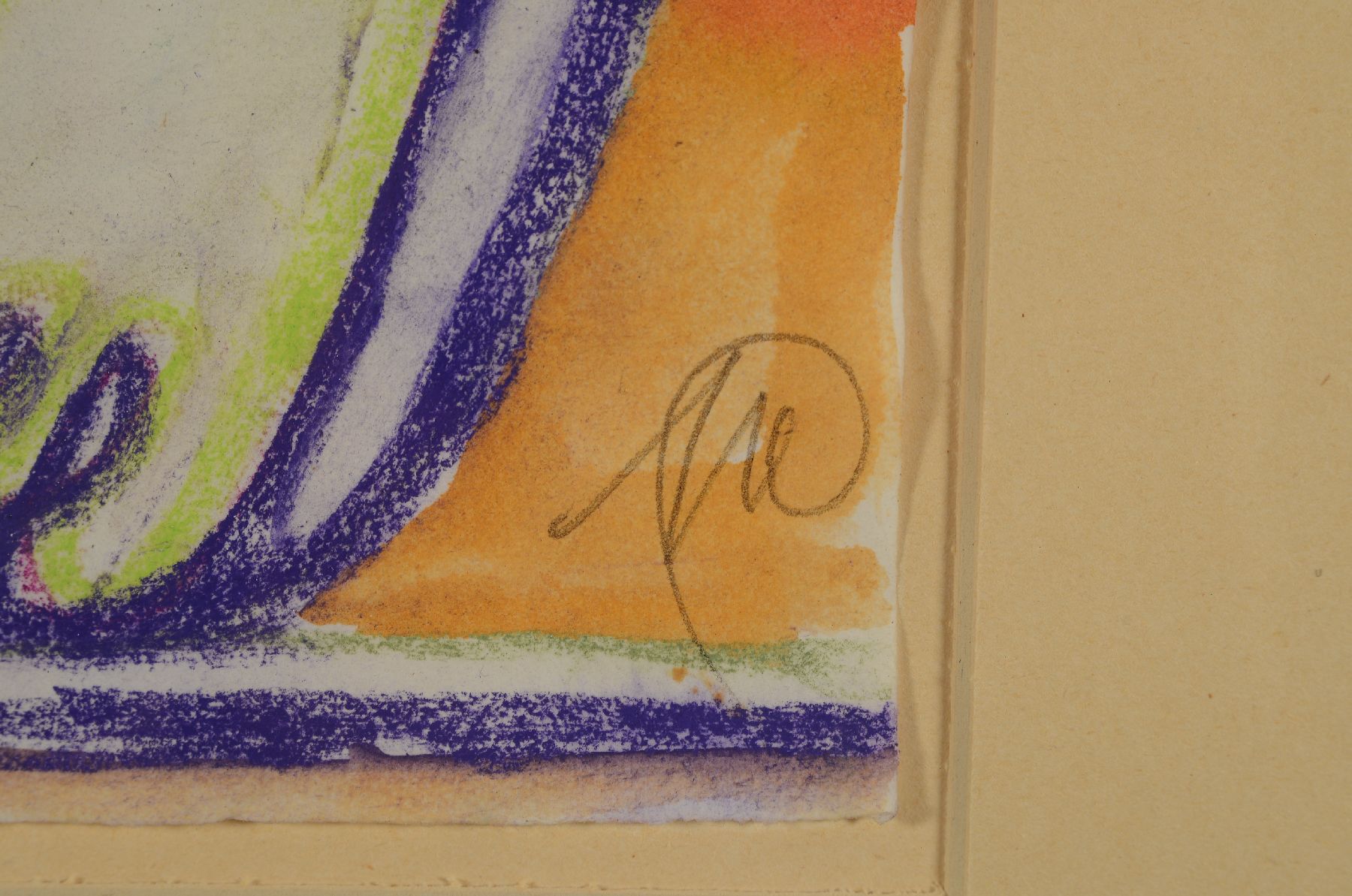 Detail b: Markus Lüpertz, geb. 1941, ohne Titel, Aquarell und Ölkreide auf Papier, handsigniert, ca. 30.2 x 21.4 cm, unter Glas, Rahmen ca. 61.5 x 48 cm