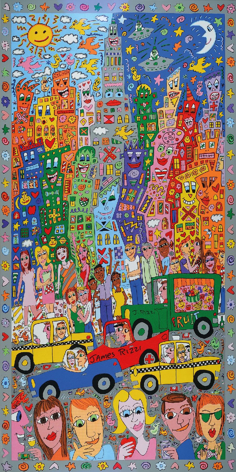 James Rizzi, 1950 - 2011, Siebdruck auf Folie, Fruit, handsigniert, ca. 113 x 58 cm, 114 x 59 cm, Rahmen