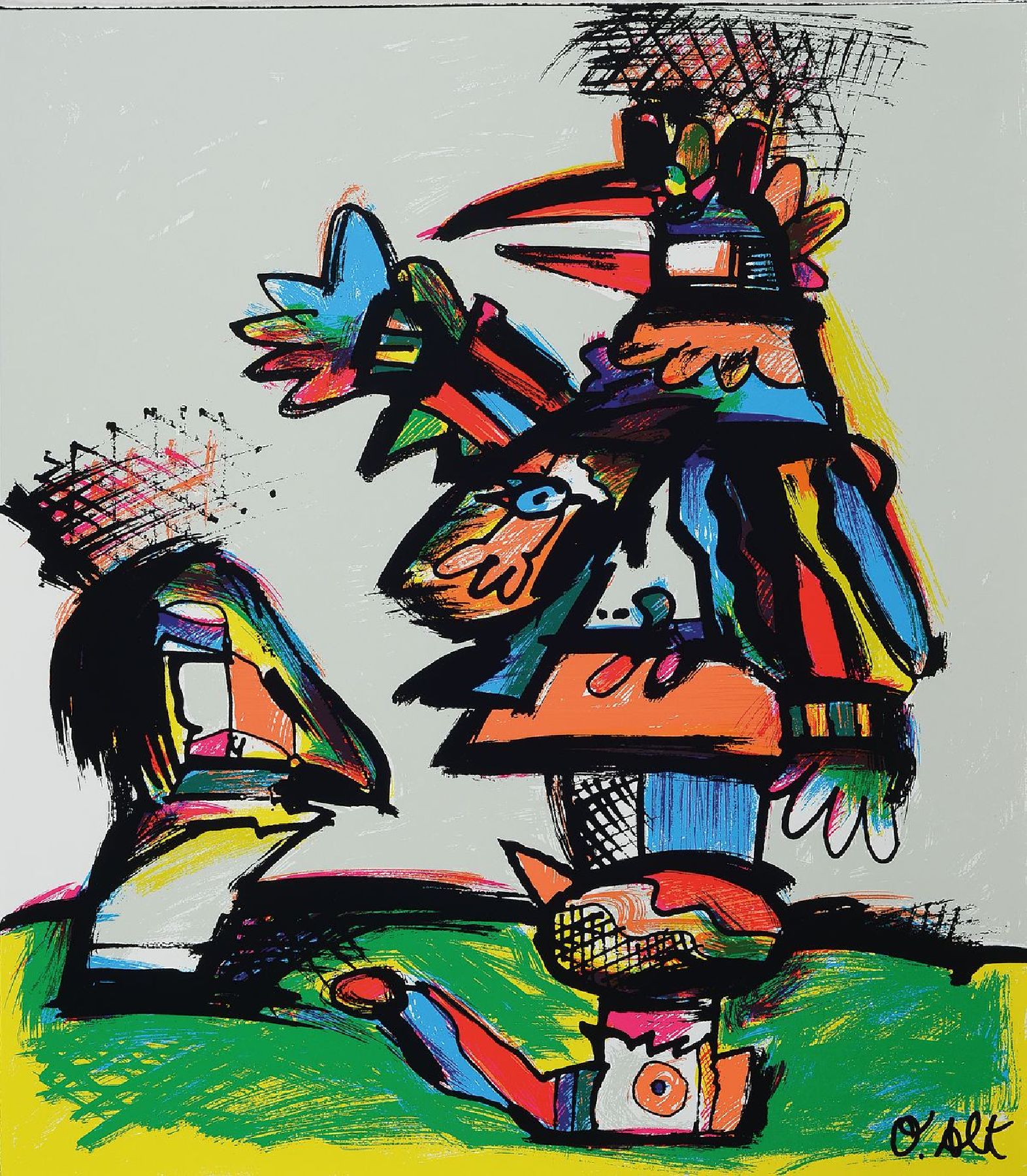 Otmar Alt, geb. 1940, Abstrakter Vogel, Offset-Litho, handsigniert, ca. 45 x 40 cm