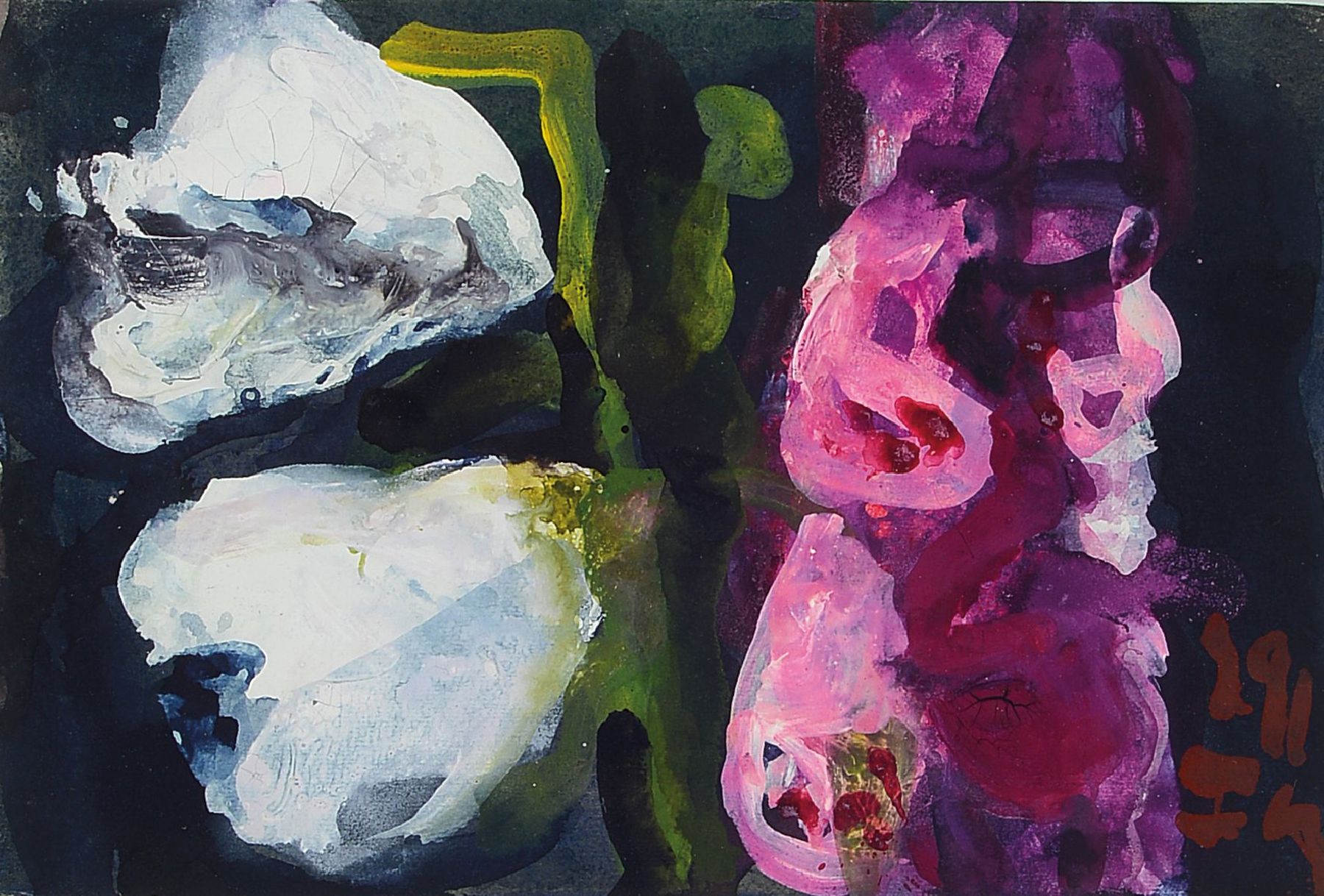 Klaus Fussmann, geb. 1938, Gouache/Papier, Blumendarstellungen, monogrammiert und dat. 91, ca. 14.5 x 22 cm, unter Glas, Rahmen, PP., Gesamt 52.5 x ...