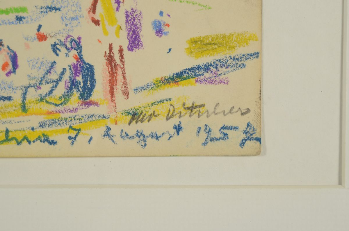 Detail b: Hans Otto Wonschick, datiert 68, farbenfrohe Landschafts Darstellung, Ölkreide/Hartfaserplatte, signiert und datiert, 60 x 90 cm, l. best.