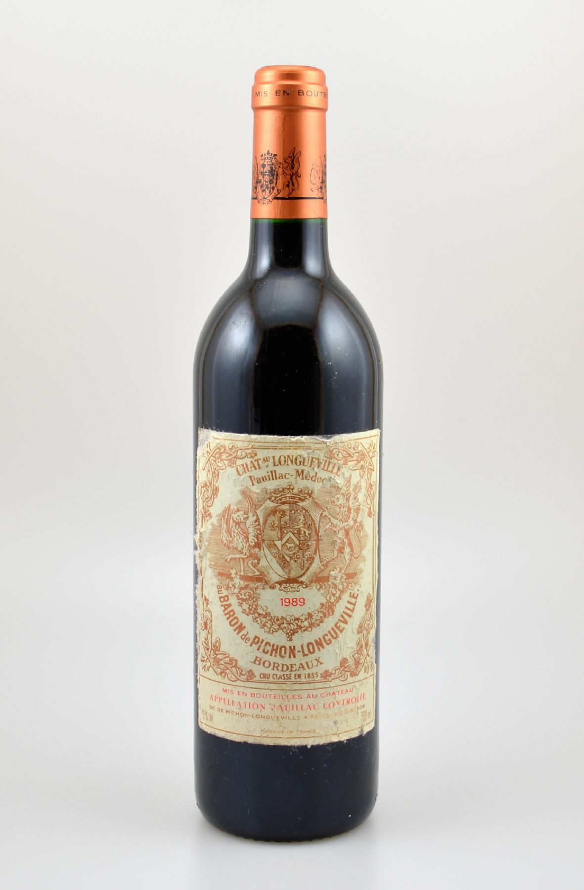 1 Flasche 1989 Chateau Longueville Baron de Pichon Longueville, Pauillac-Medoc, ca. 75 cl, 13 % Vol., Füllstand: into neck, Etikett stärker besch., ...