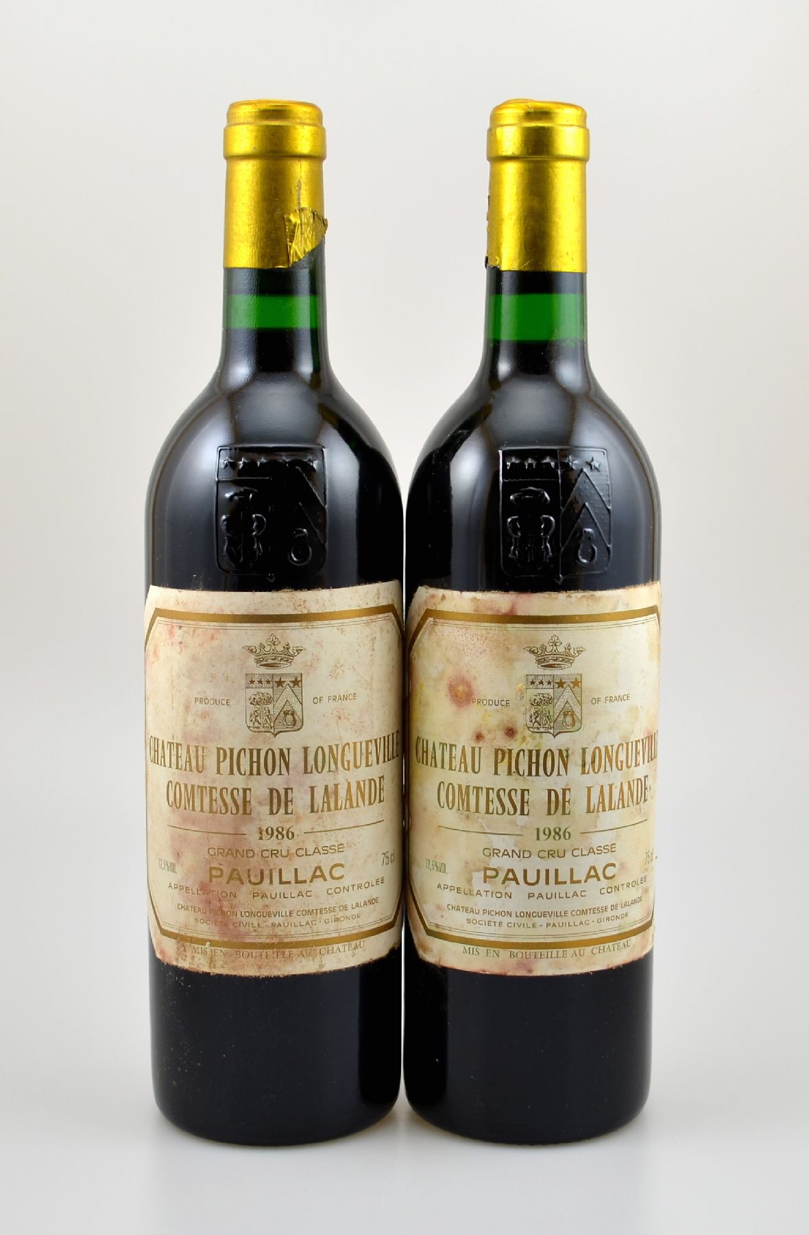2 Flaschen 1986 Chateau Pichon Longueville Comtesse de Lalande, Pauillac, Grand Cru Classe, je ca. 75 cl, 12,5 % Vol., Füllstände: je ca. into ...
