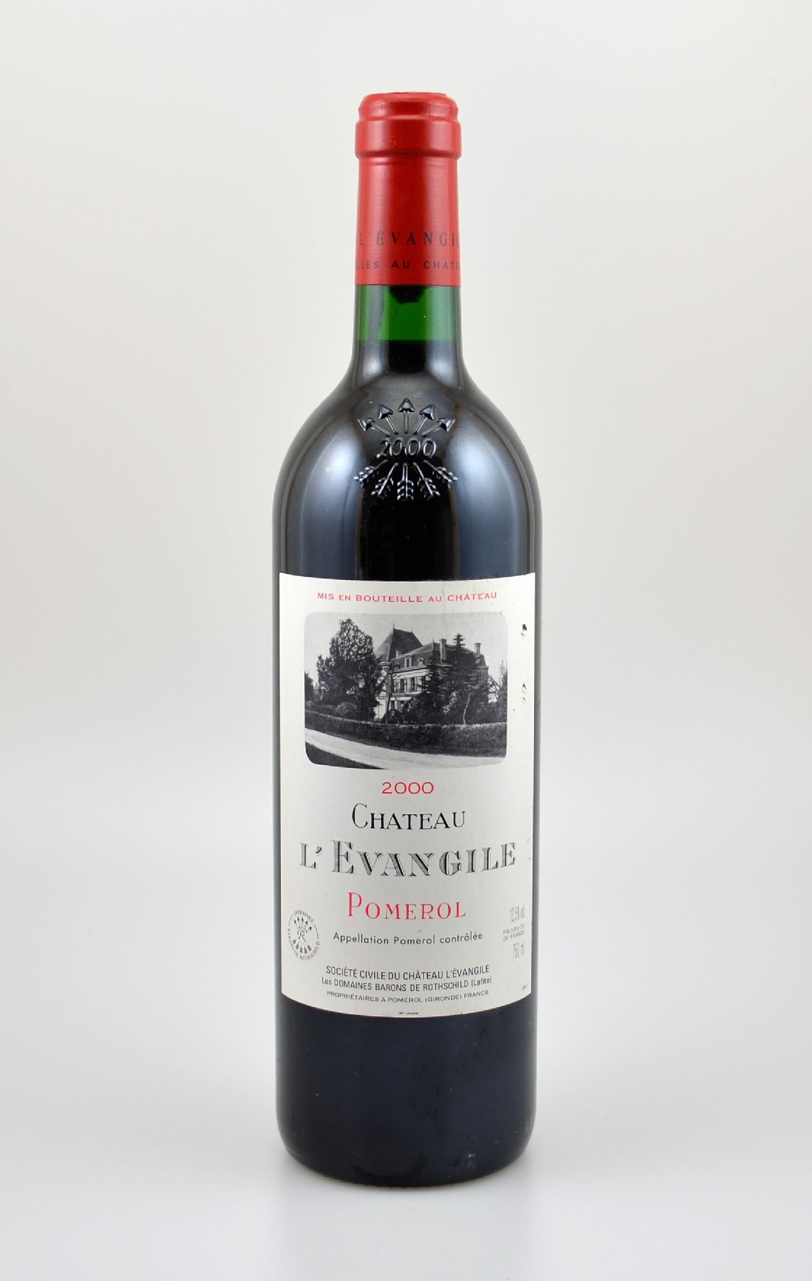 1 Flasche 2000er Chateau L'Evangile, Pomerol, ca. 75 cl, 13,5 % Vol., Füllstand: ca. into neck, sehr guter Erhaltungszustand, unverkostet, 98 ...