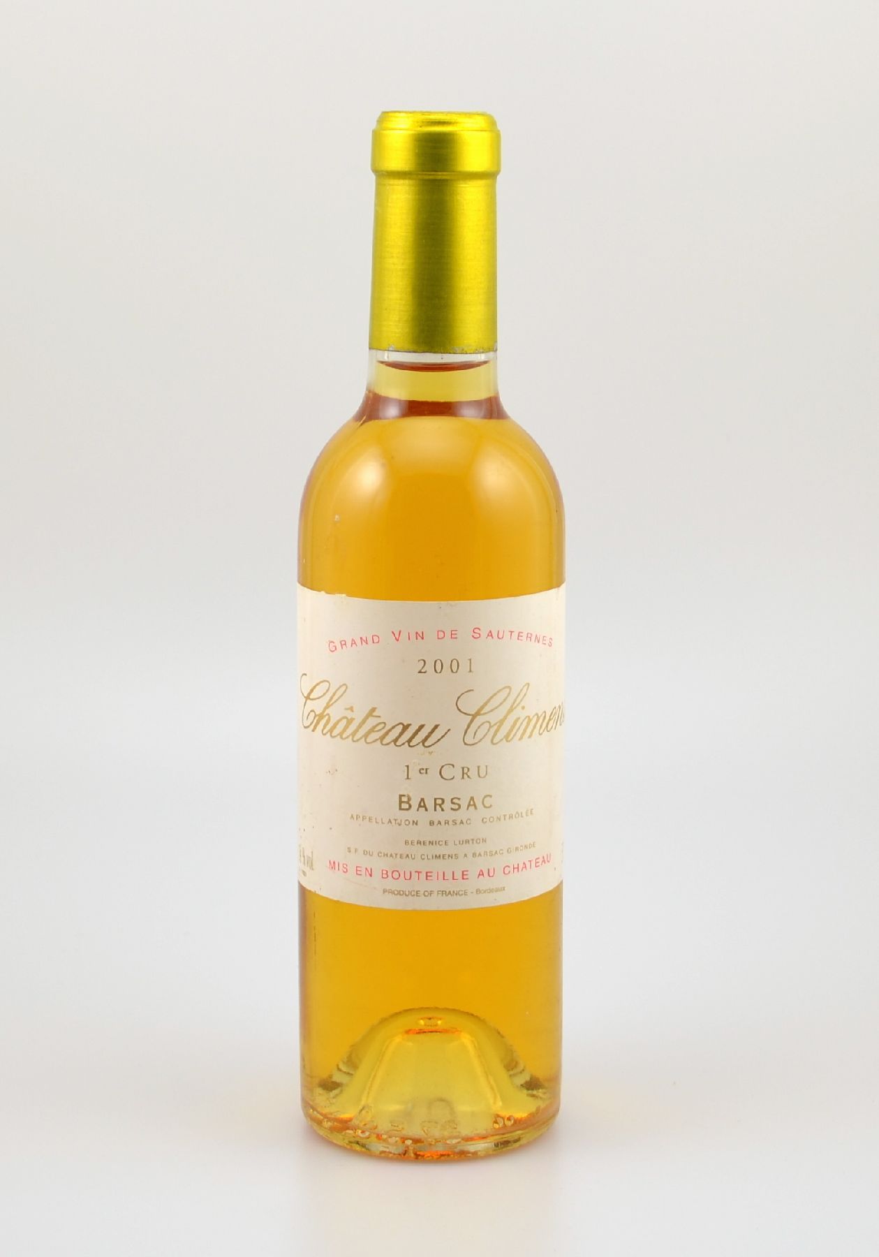 1 Flaschen 2001 Chateau Climens, Barsac Sauternes, 1er Cru, 14 % Vol., ca. 0,375 L, Füllstand: into neck, sehr guter Erhaltungszustand, unverkostet, ...