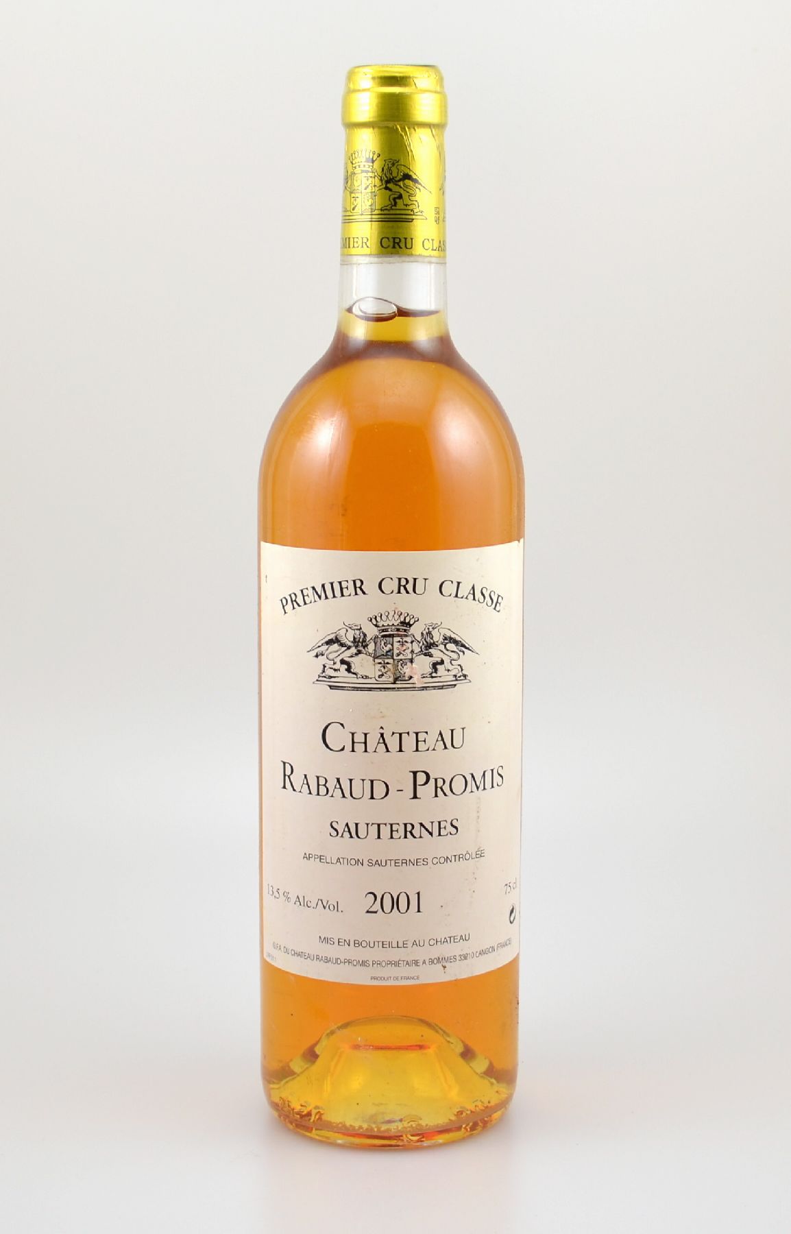 1 Flasche 2001 Chateau Rabaud-Promis, Sauternes, ca. 75 cl, 13,5 % Vol., Füllstand: ca. into neck, unverkostet