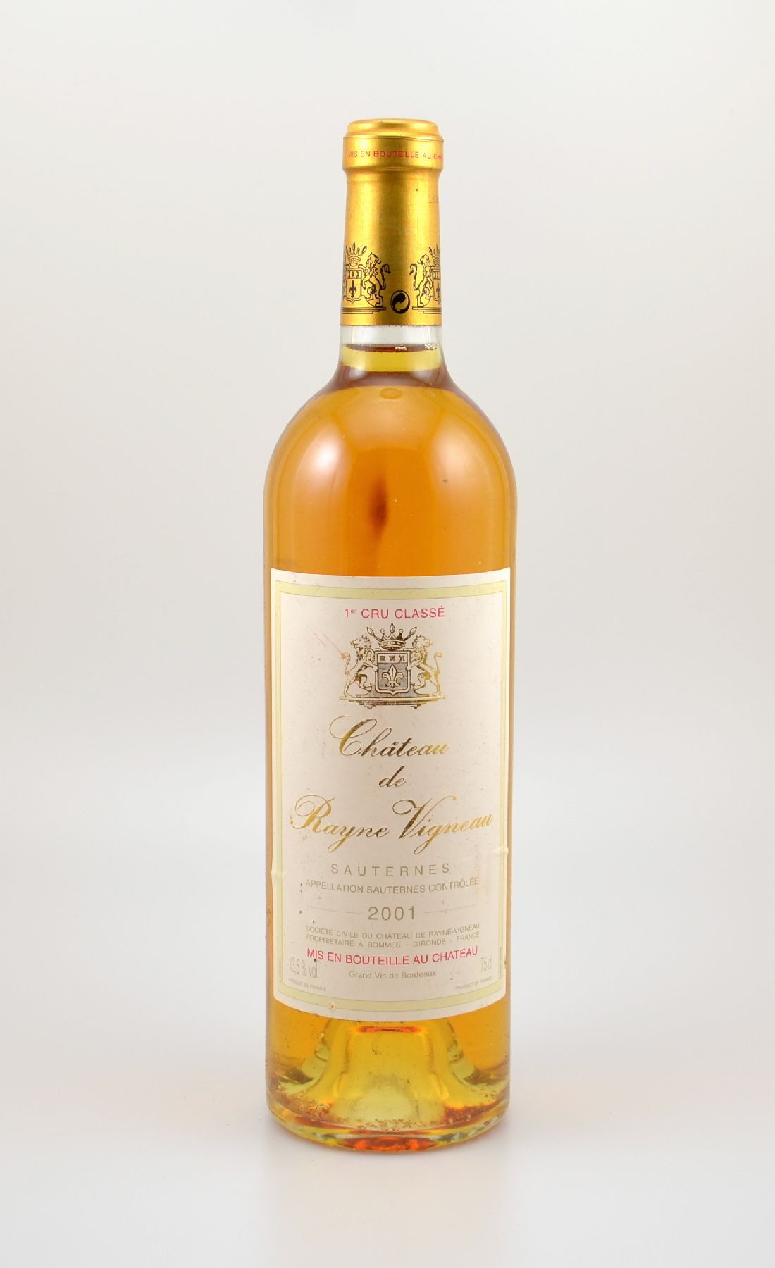 1 Flasche 2001 Chateau de Rayne Vigneau, Sauternes, ca. 75 cl, 13,5 % Vol., Füllstand: ca. into neck, unverkostet