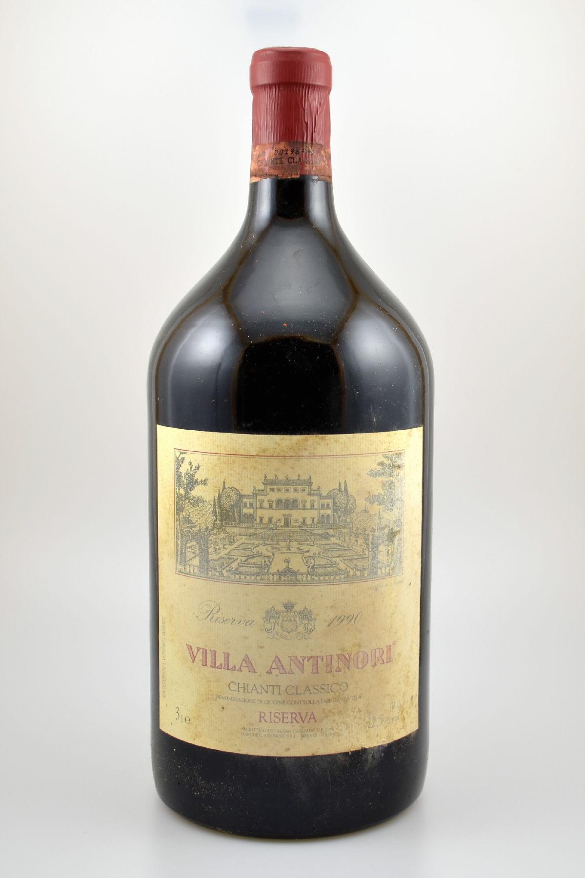 1 Doppelmagnumflasche 1990 Villa Antinori Chianti Classico Riserva, ca. 300 cl, 12,5 % Vol., Füllstand: ca top shoulder, Etikett beschmutzt, ...