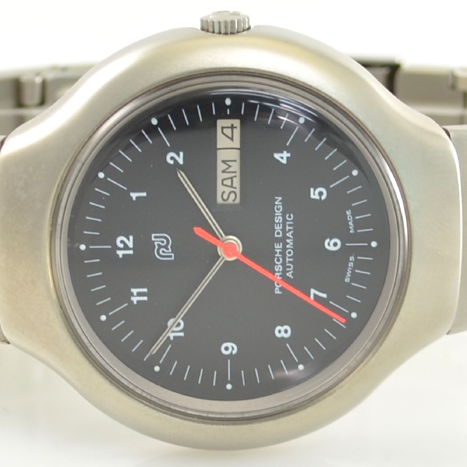 Detail a: ORFINA Armbanduhr im Porsche Design, Automatik, Schweiz 1990er Jahre, matt. Edelstahlgeh. inkl. Gliederband, Boden verschr., schwarzes ...