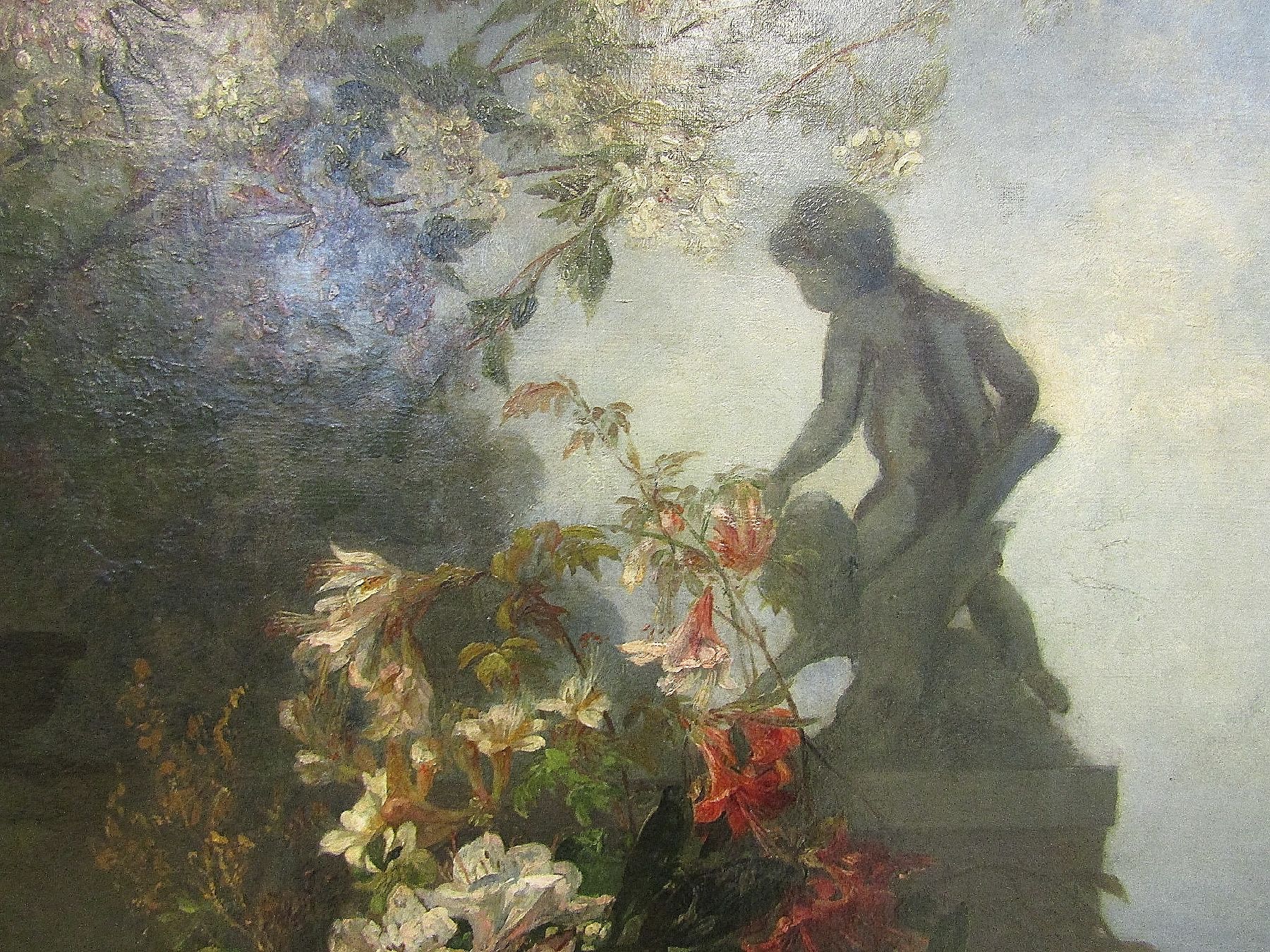 Detail b: E. Hantelmann, um 1880, Blumenstillleben, im Hintergrund Skulptur, Öl/Lwd, rechts unten signiert und datiert 1880, ca. 75x60cm/89x75cm/ Prunkrahmen