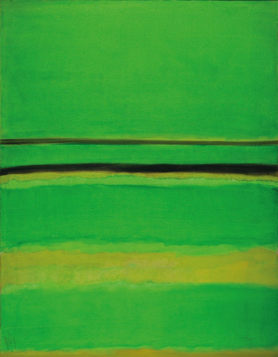 Gaston Gale, zeitgenössischer Belgischer Künstler, abstrakte Komposition in Grün, Acryl/Lwd, links unten sign., ca. 93x71, Leisten