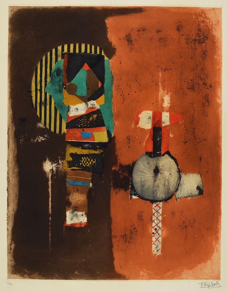 Johnny Friedländer, 1912 Pleß/oberschlesien- 1992 Paris, Maler und Graphiker, hier: Aquatintaradierung, Bildausschnitt ca. 51x40cm, im ...