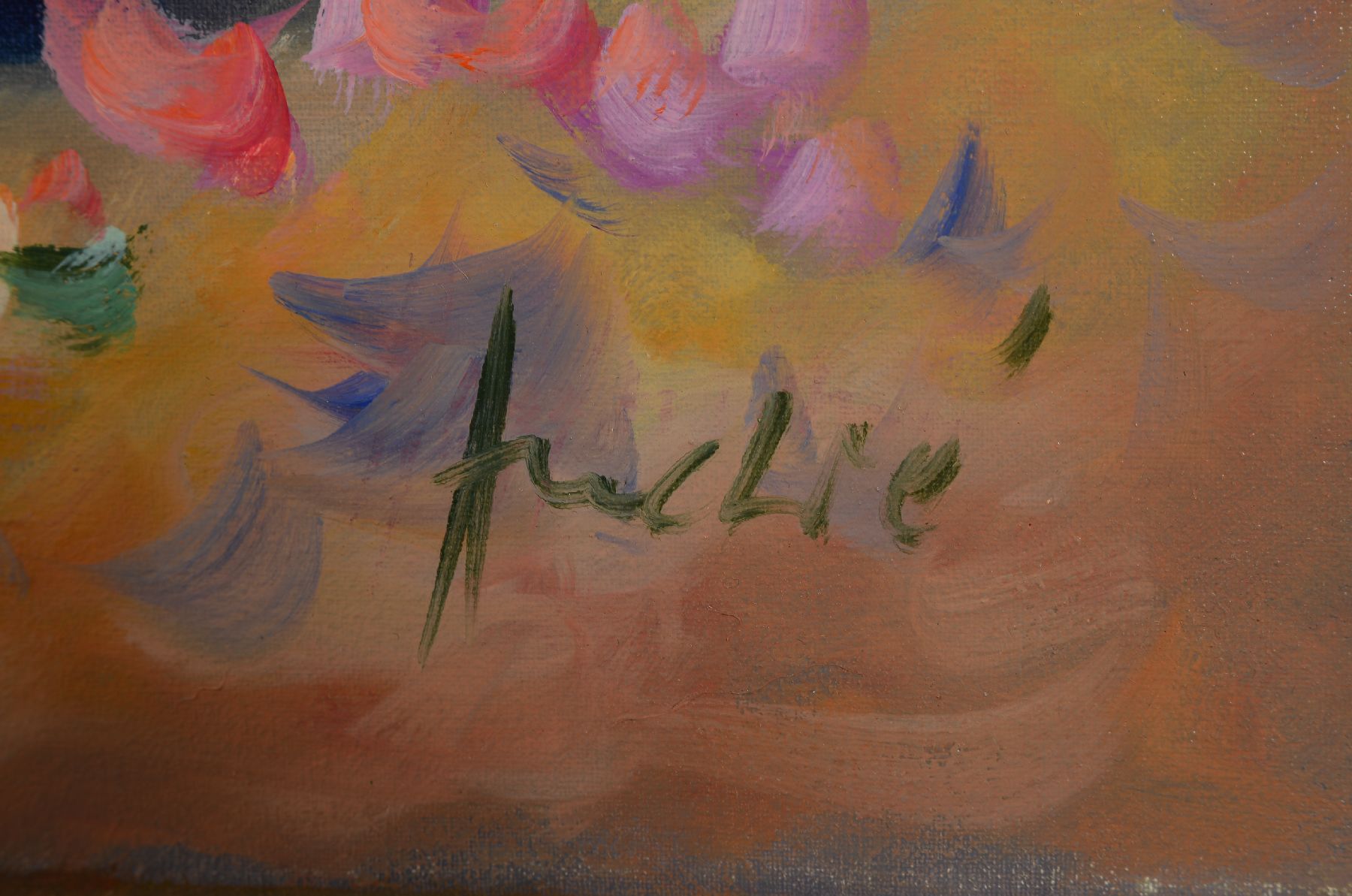 Detail b: Andreé, Blaue Blüten, Öl/Lwd, sign., ca. 100x70 cm, Rahmen