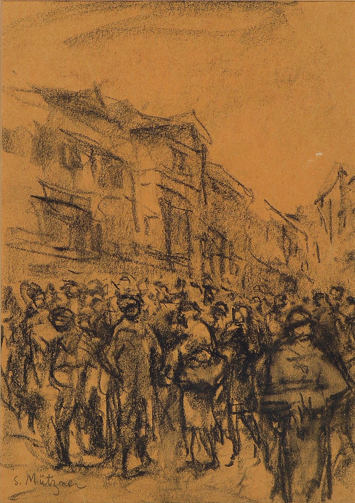 Samuel Mützner, 1884 Bukarest - 1959, drei Zeichnungen, Mädchen mit Mandoline, Frauenakt und belebte Straßenszene, alle drei handsigniert, auf ...