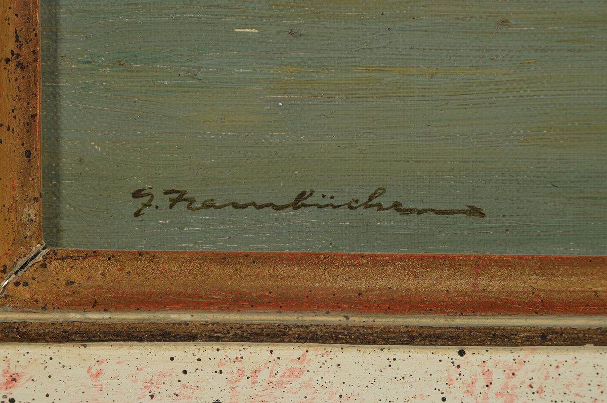 Detail a: Georg Hambüchen, Hafenansicht mit Motor- und Segeljachten, feine impressionistische Malerei, li.u. signiert, verso auf dem Keilrahmen bezeichnet, ...