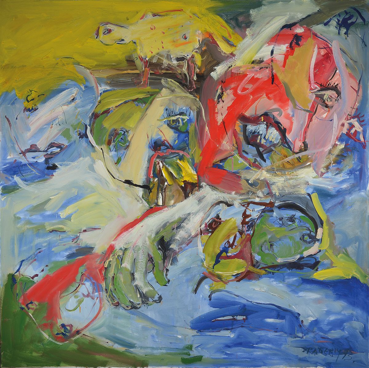 Caesar W. Radetzky, geb. 1939, Seerosengespräch, Öl/Lwd., signiert, datiert 1993, ca. 105 x 105 cm, Rahmen l. best.