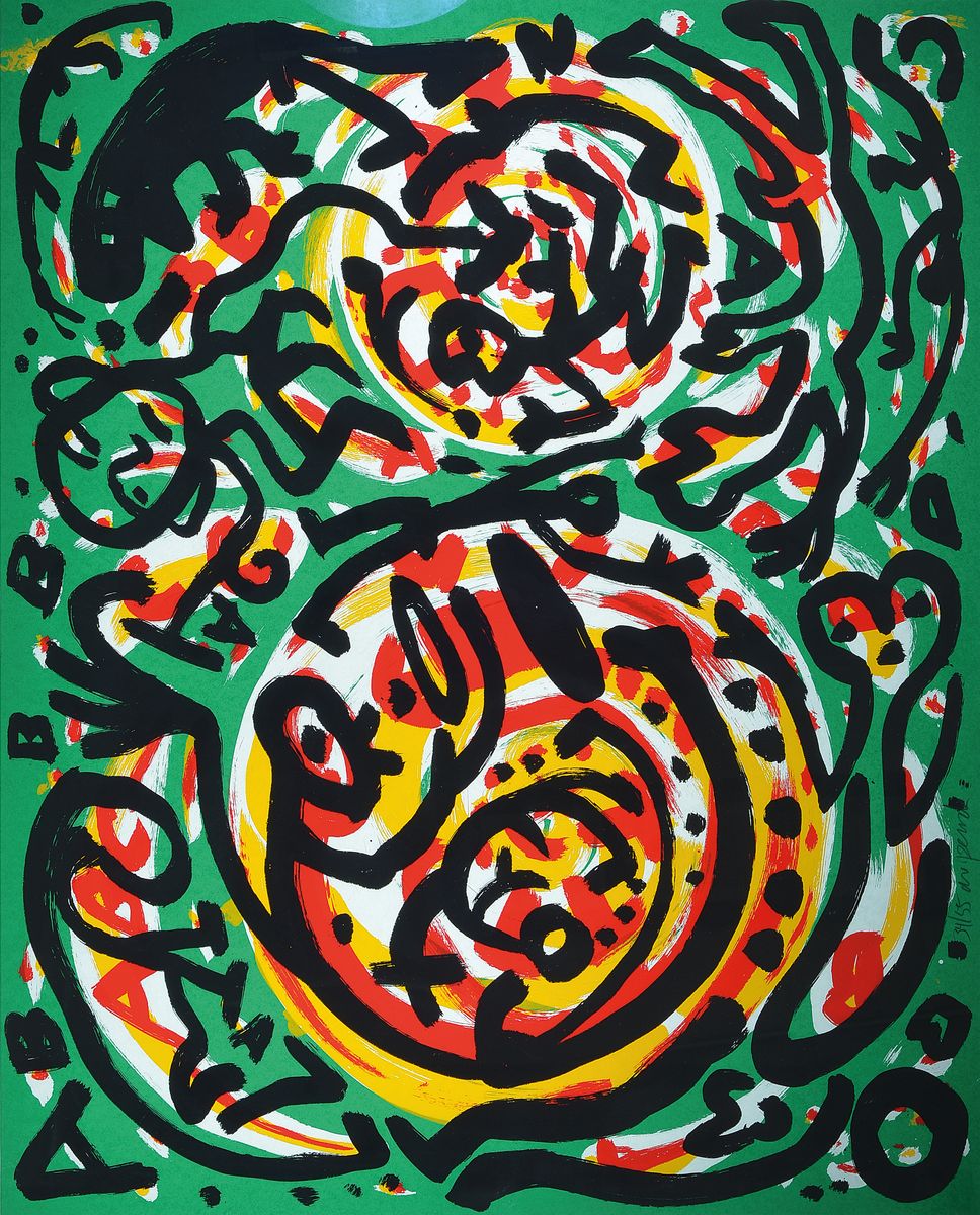 A.R. Penck, 1939-2017, Ohne Titel, Farbserigraphie, links unten signiert und num. 34/55, ca. 87x107cm, u.Gl., R.